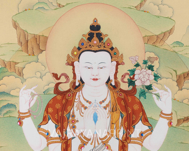 Chenrezig Thangka Print | Bodhisattva Canvas Print