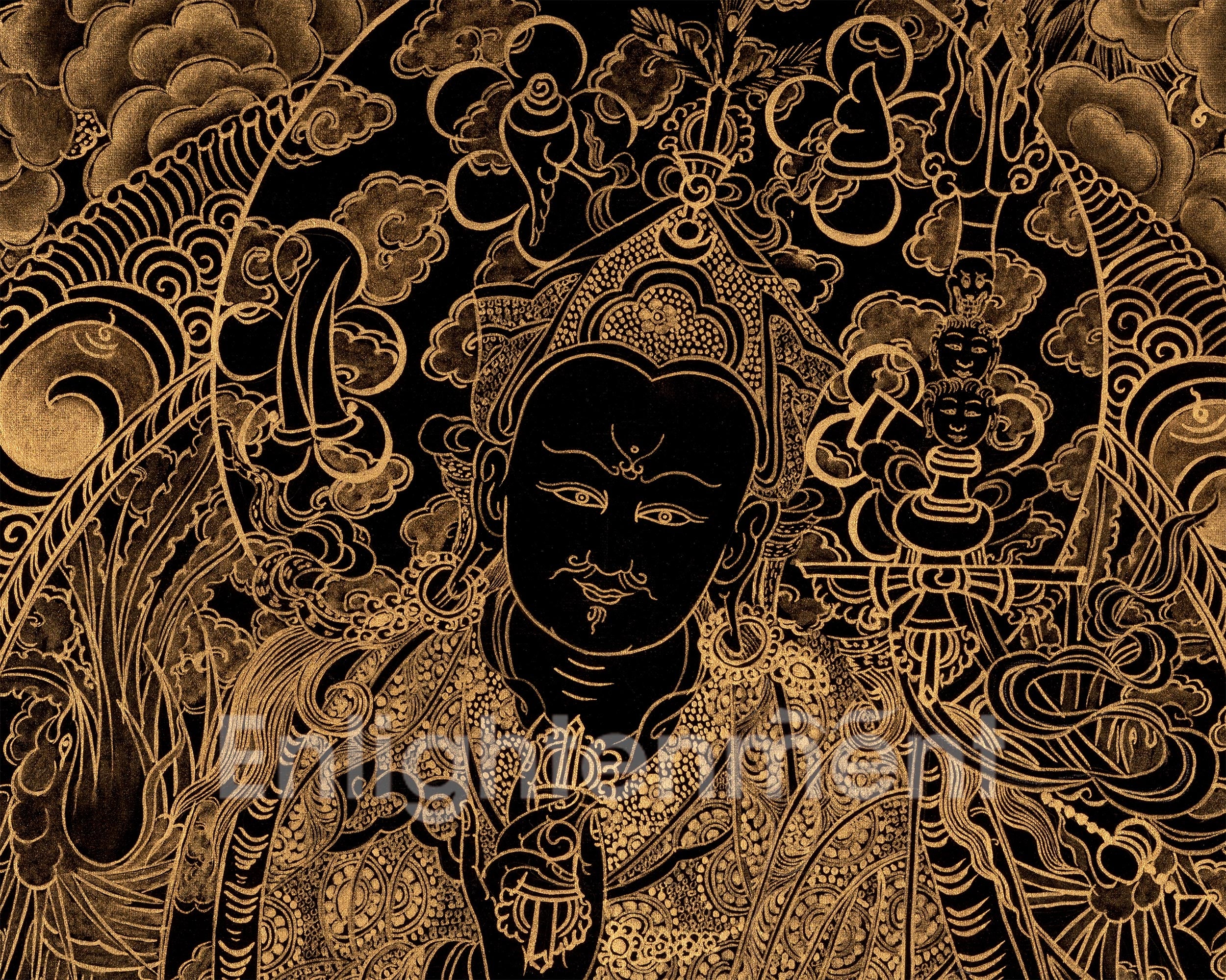 Guru Padmasambhava 24k Gold Thangka | Wall Hanging | Yoga Meditation