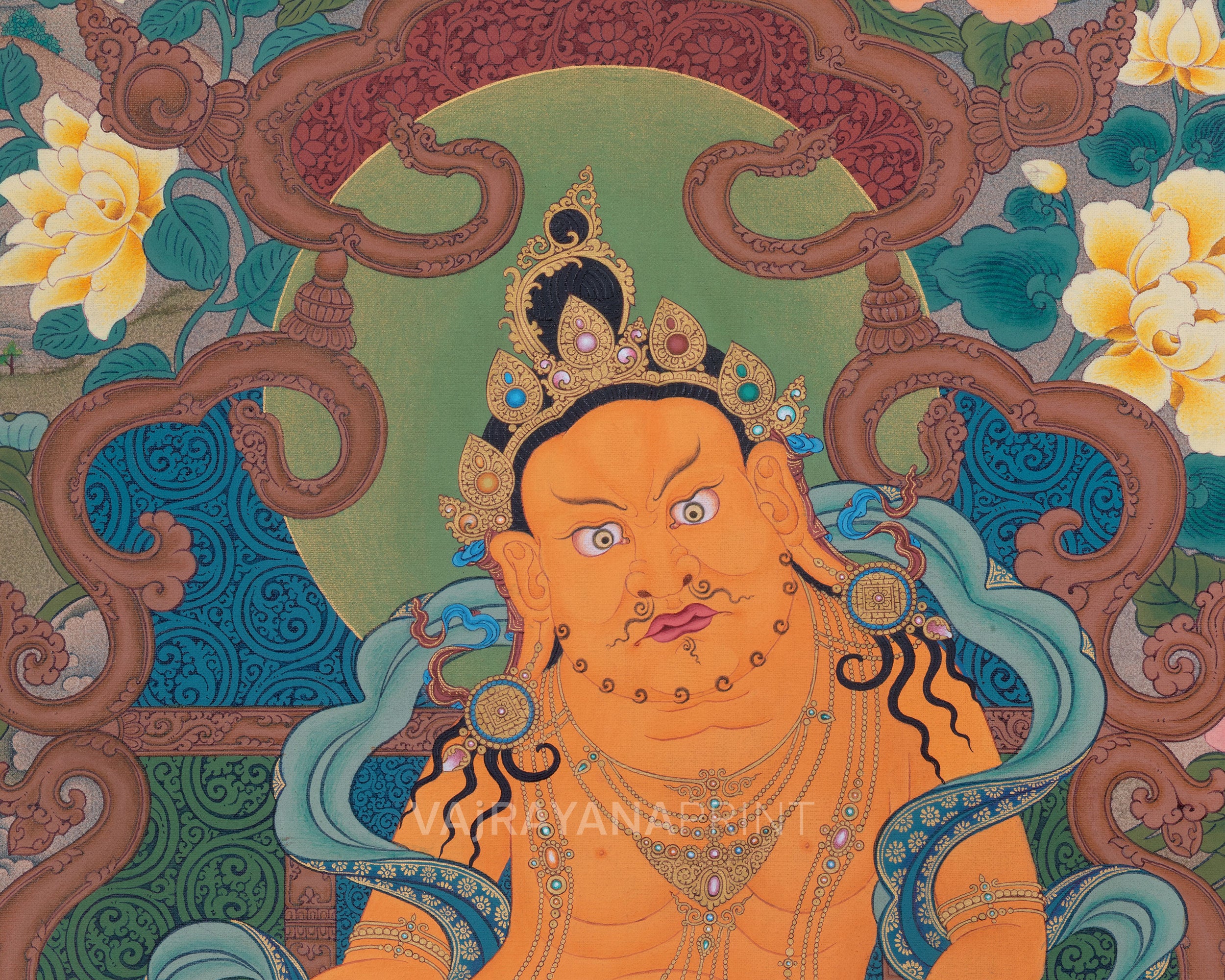Jambala, Dzambhala Thangka Painting, Tibetan Thangka Print