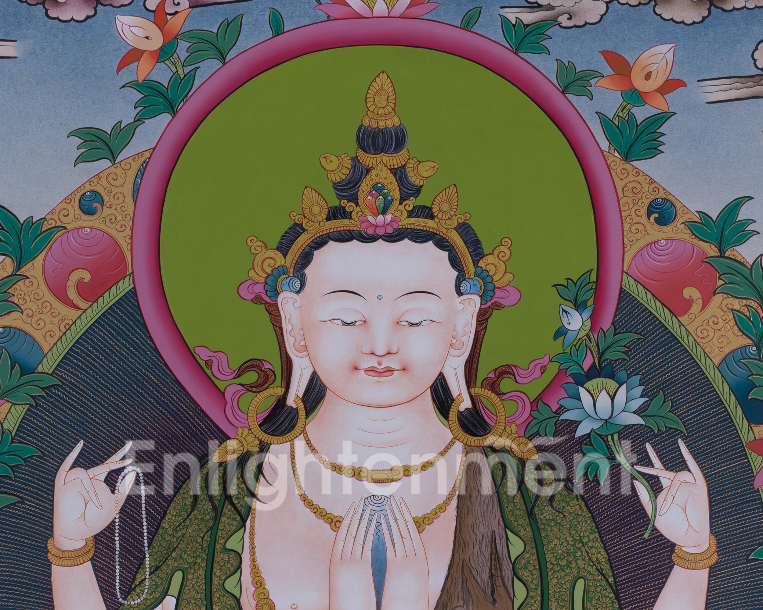 Large 60-Inch Chenrezig Thangka | Four-Armed Avalokiteshvara