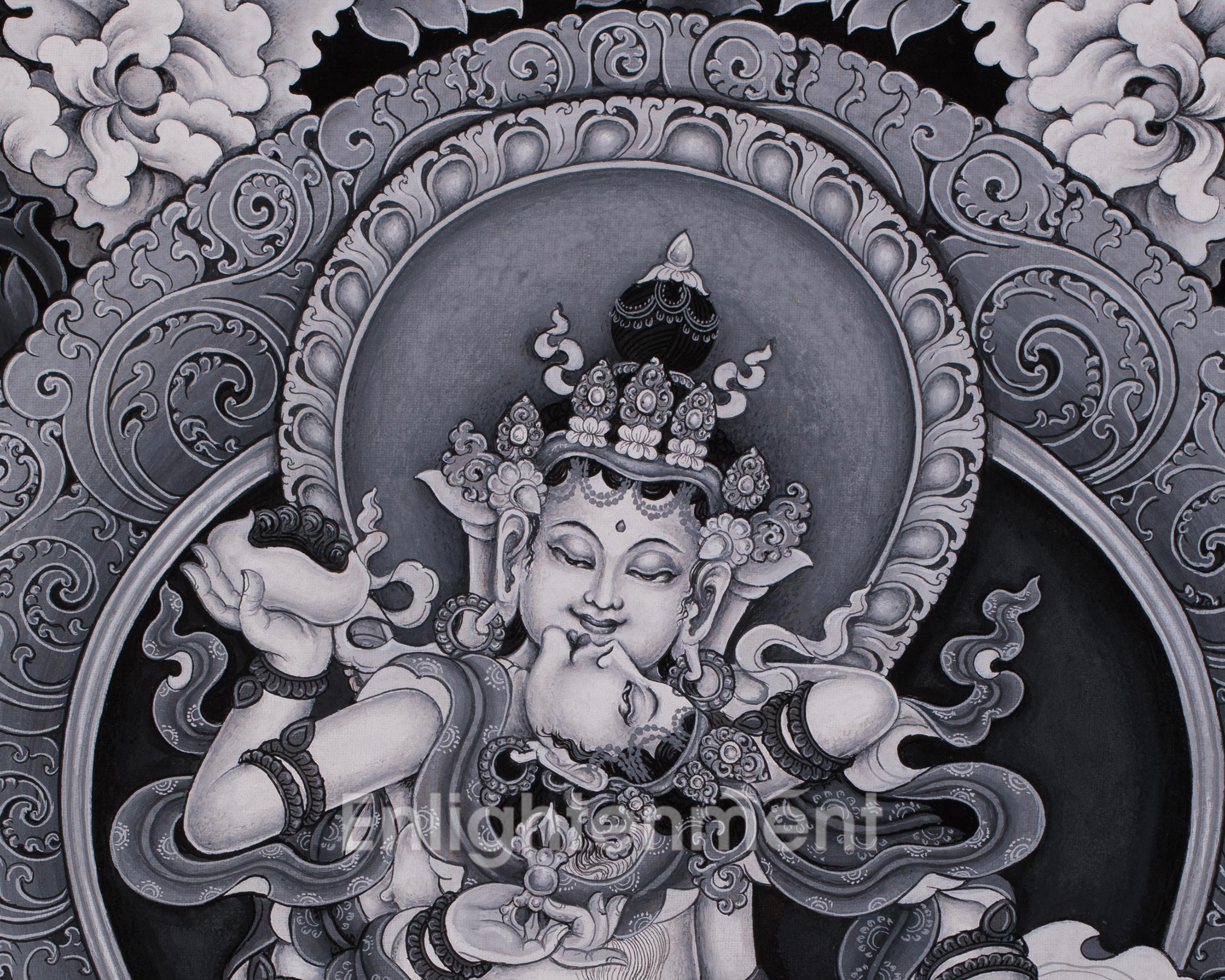 Black and White Vajrasattva Consort Painting | Traditional Paubha Artistry