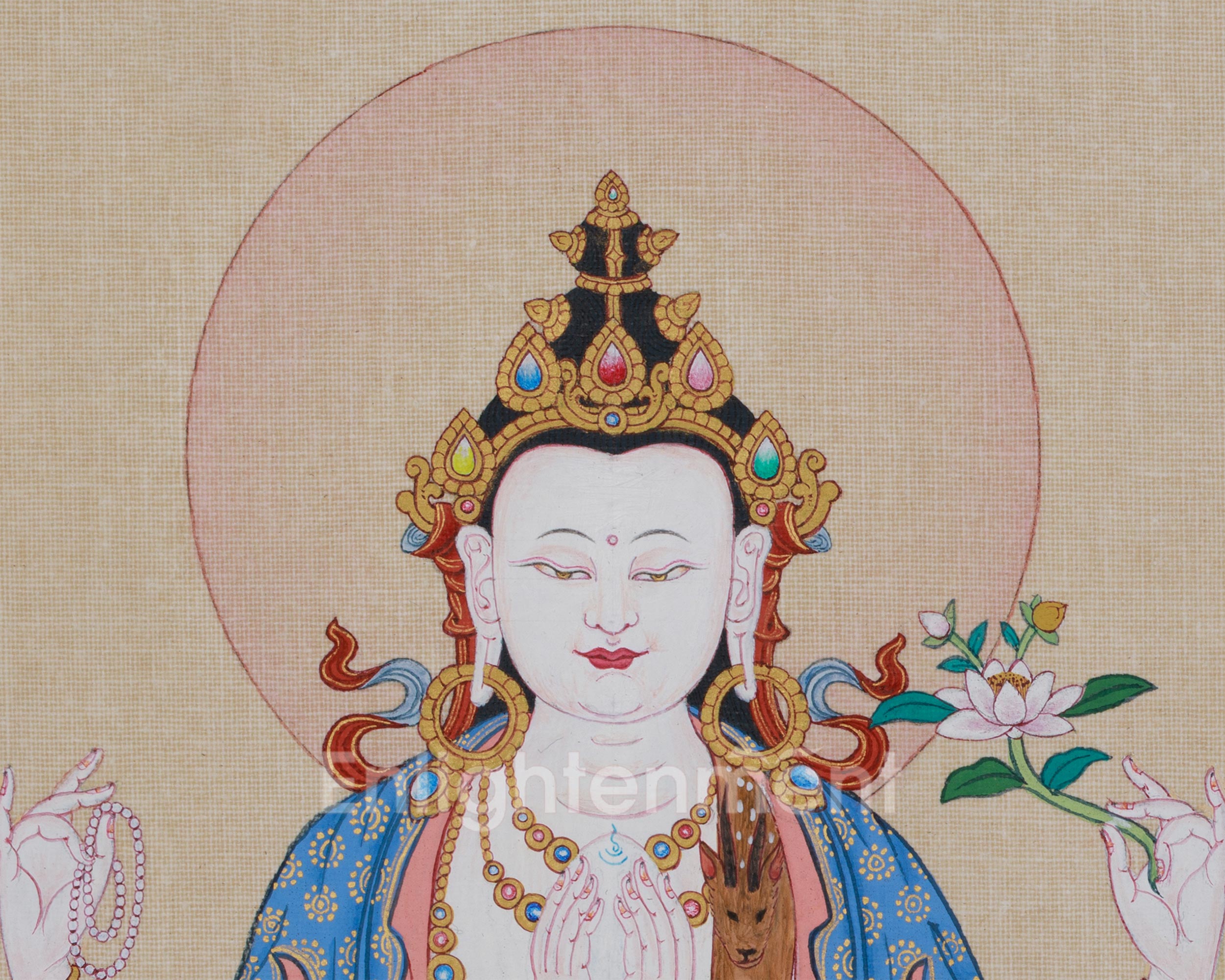 Lord of Compassion Chenrezig Thangka | Original Tibetan Artwork of Bodhisattva Avalokiteshvara