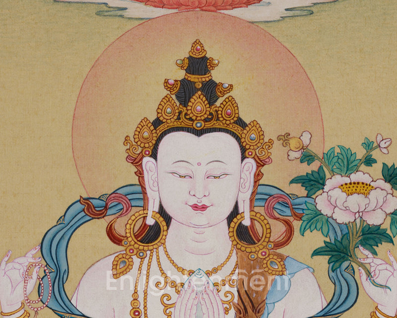 Bodhisattva Chenrezig with Amitabha Buddha | Artistic Elegance in Lhasa Stone Hues