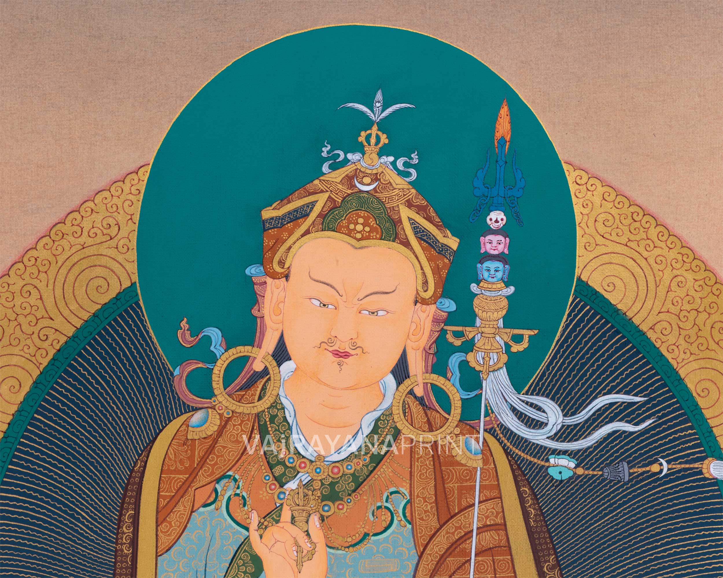 Thangka Print Of Lotus-Born Master | Guru Rinpoche Canvas Art | Digital Artwork For Padmasambhava Thangka