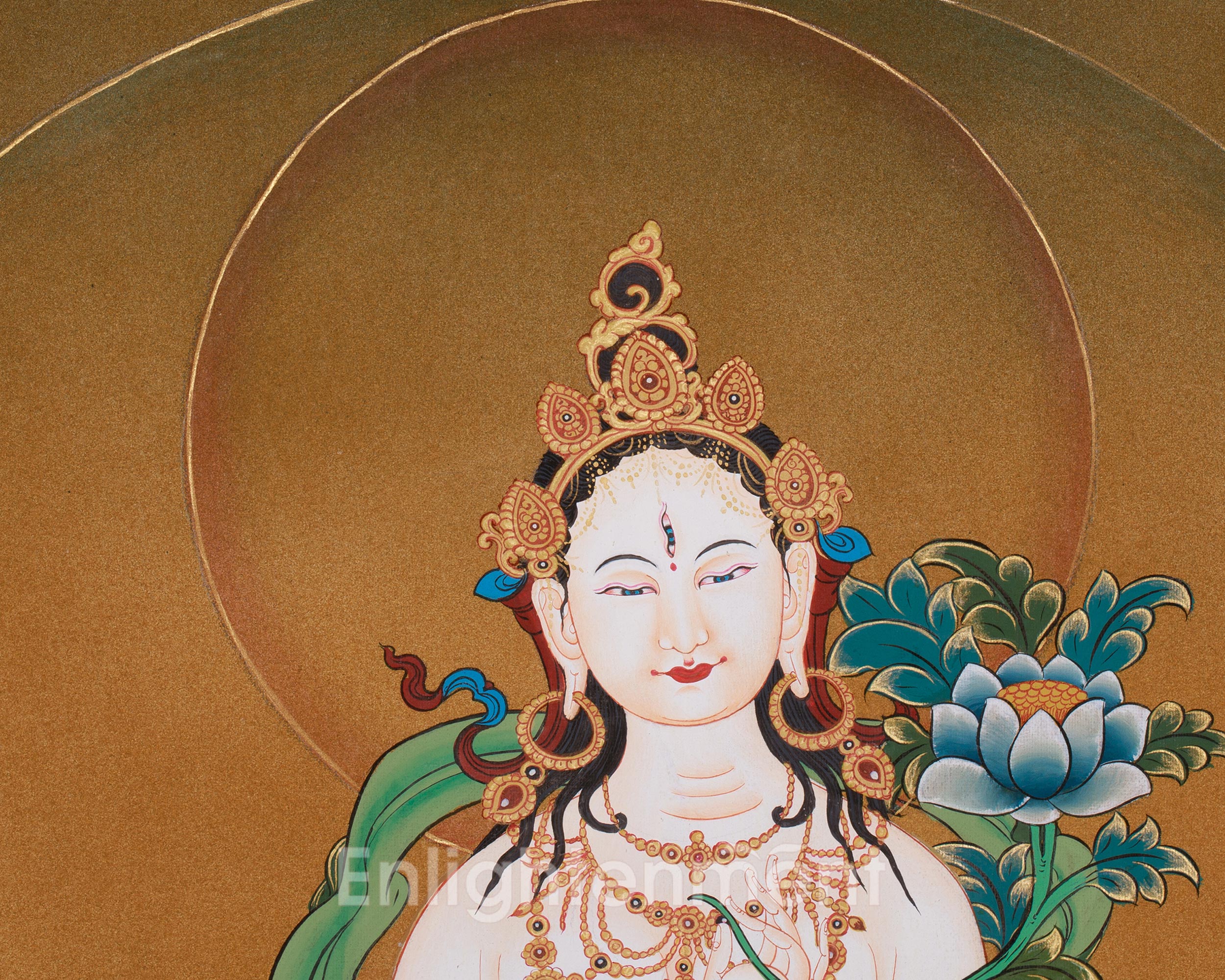 White Tara Sacred Thangka | Tibetan Artwork of Compassion, Healing, and Longevity