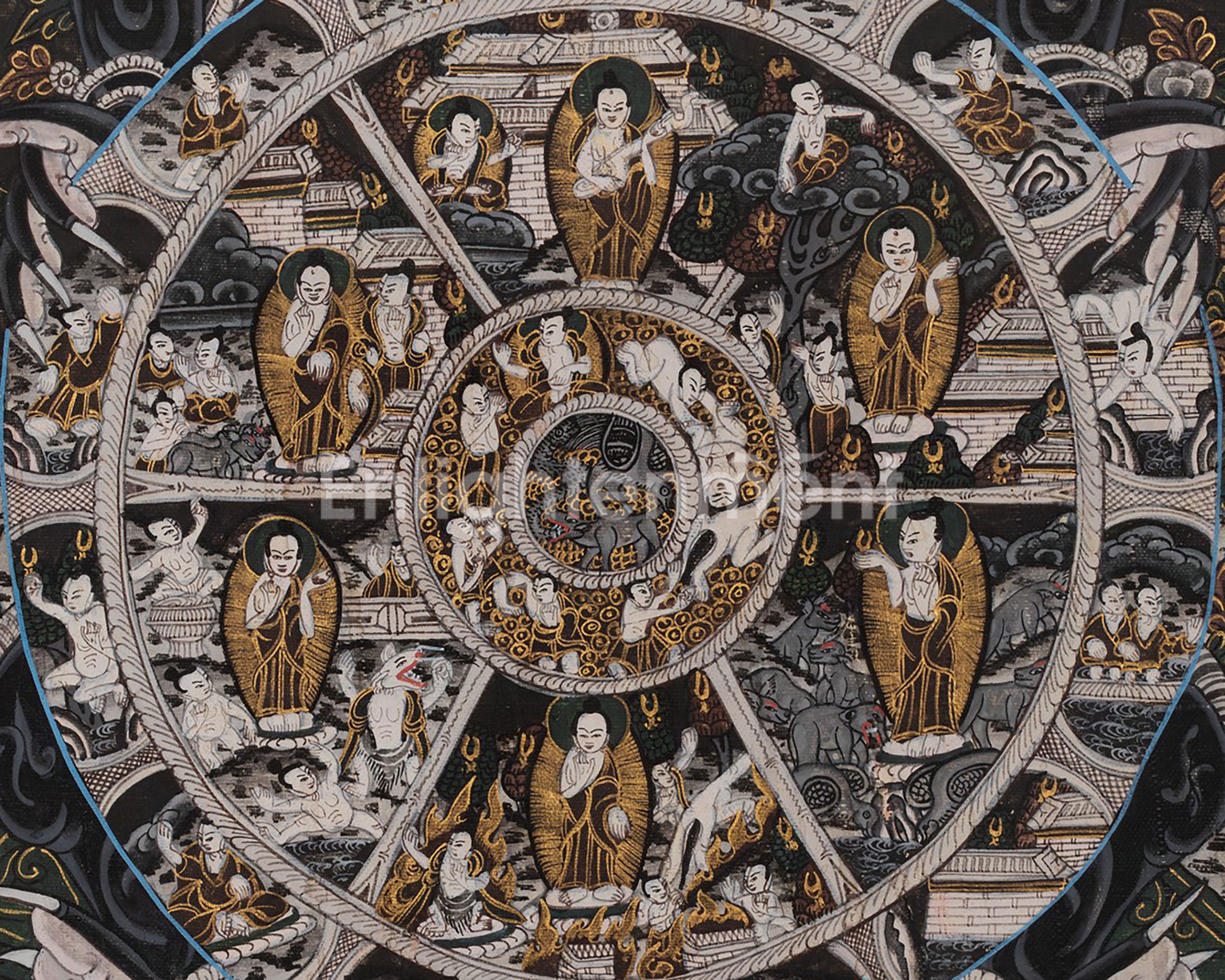 Tibetan Wheel Of Life Thangka | Yoga Meditation Canvas Art