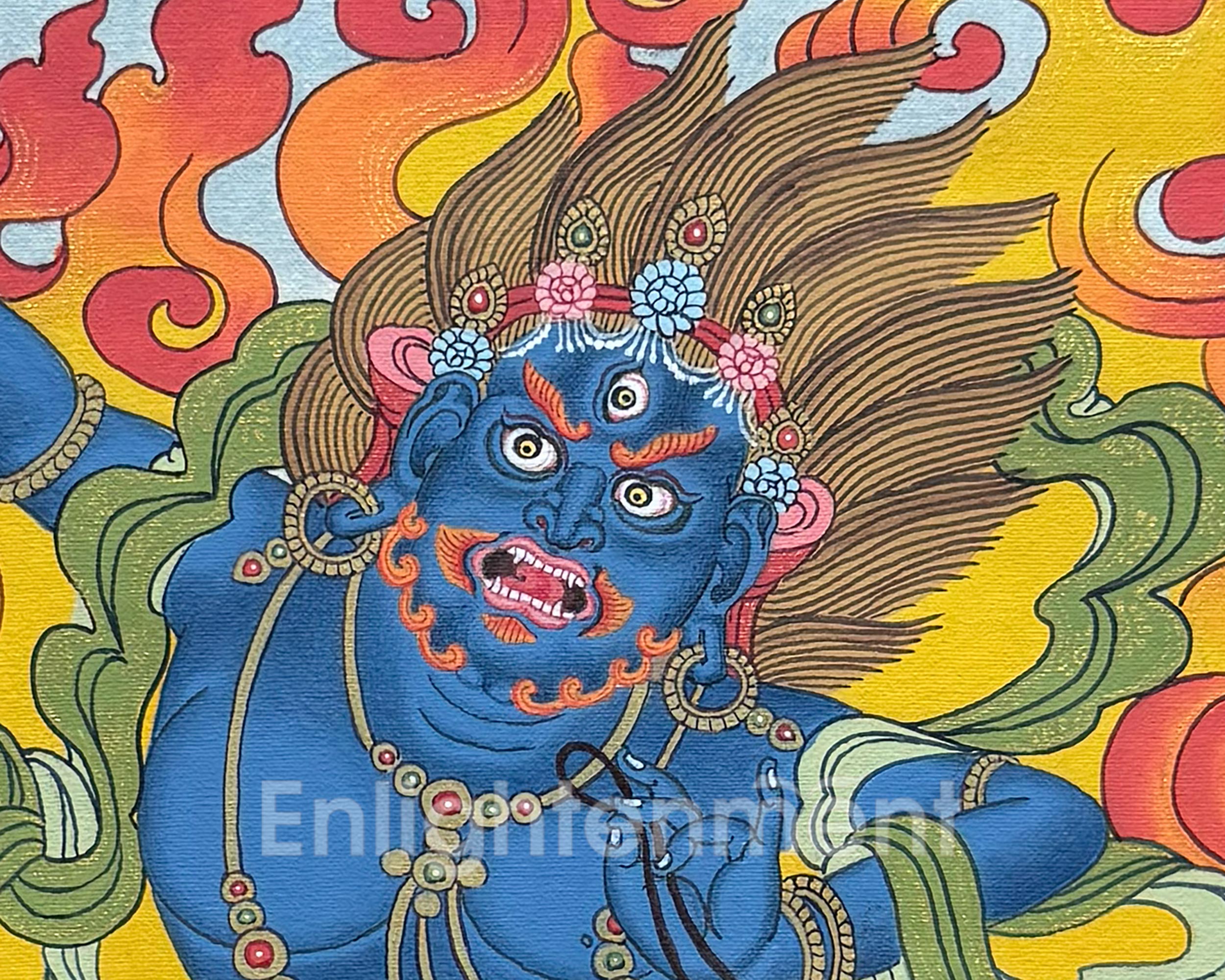 Tibetan Vajrapani Thangka With Brocade | Symbol of Strength, Courage, and Enlightened Power