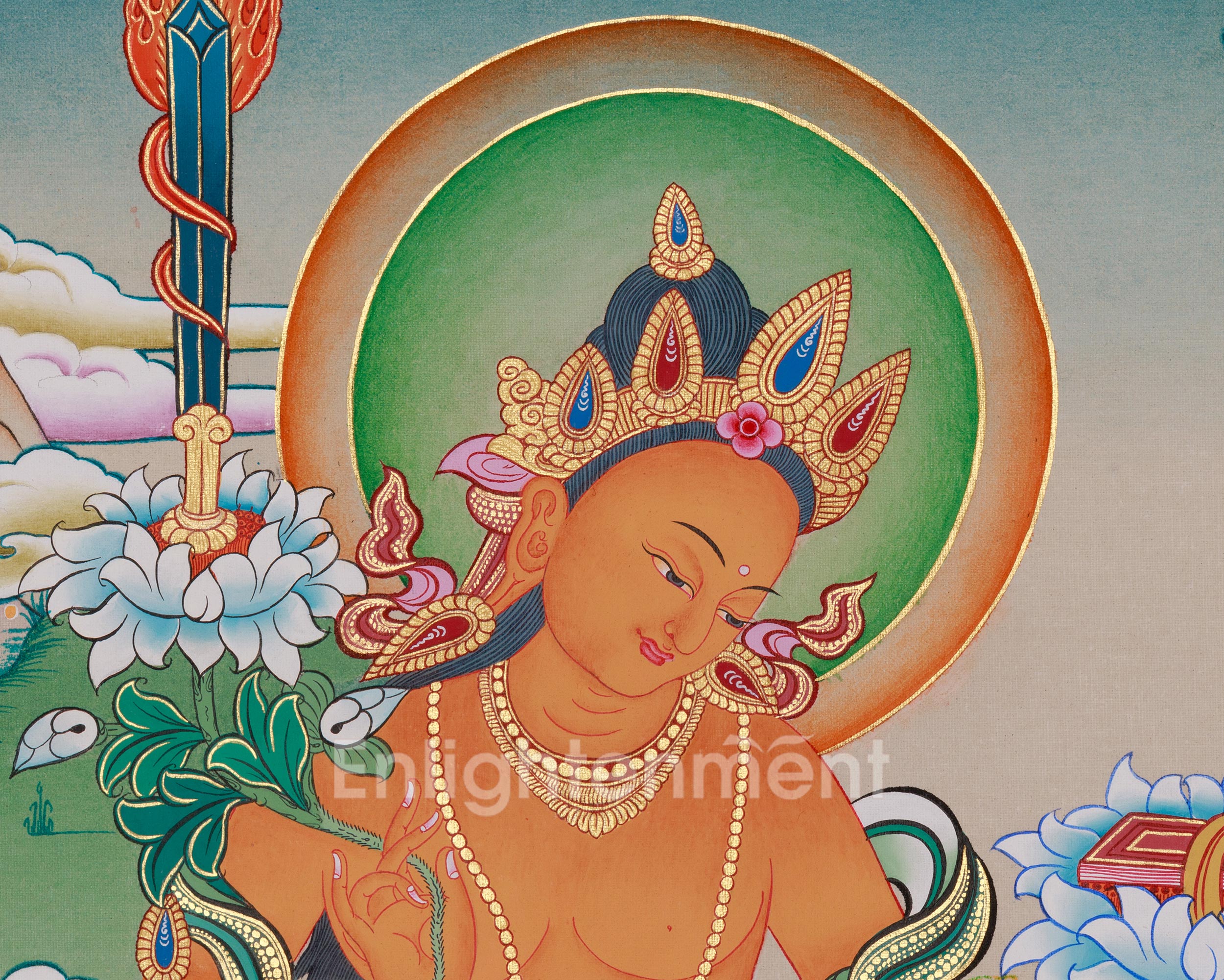 Standing Manjushri Thangka | Sacred Himalayan Wisdom Deity