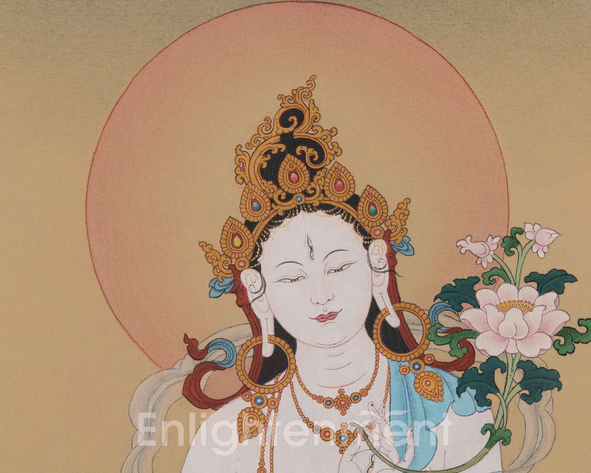 Sita Tara Longevity Art | White Tara Buddhist Thangka | Seven Eyed Deity