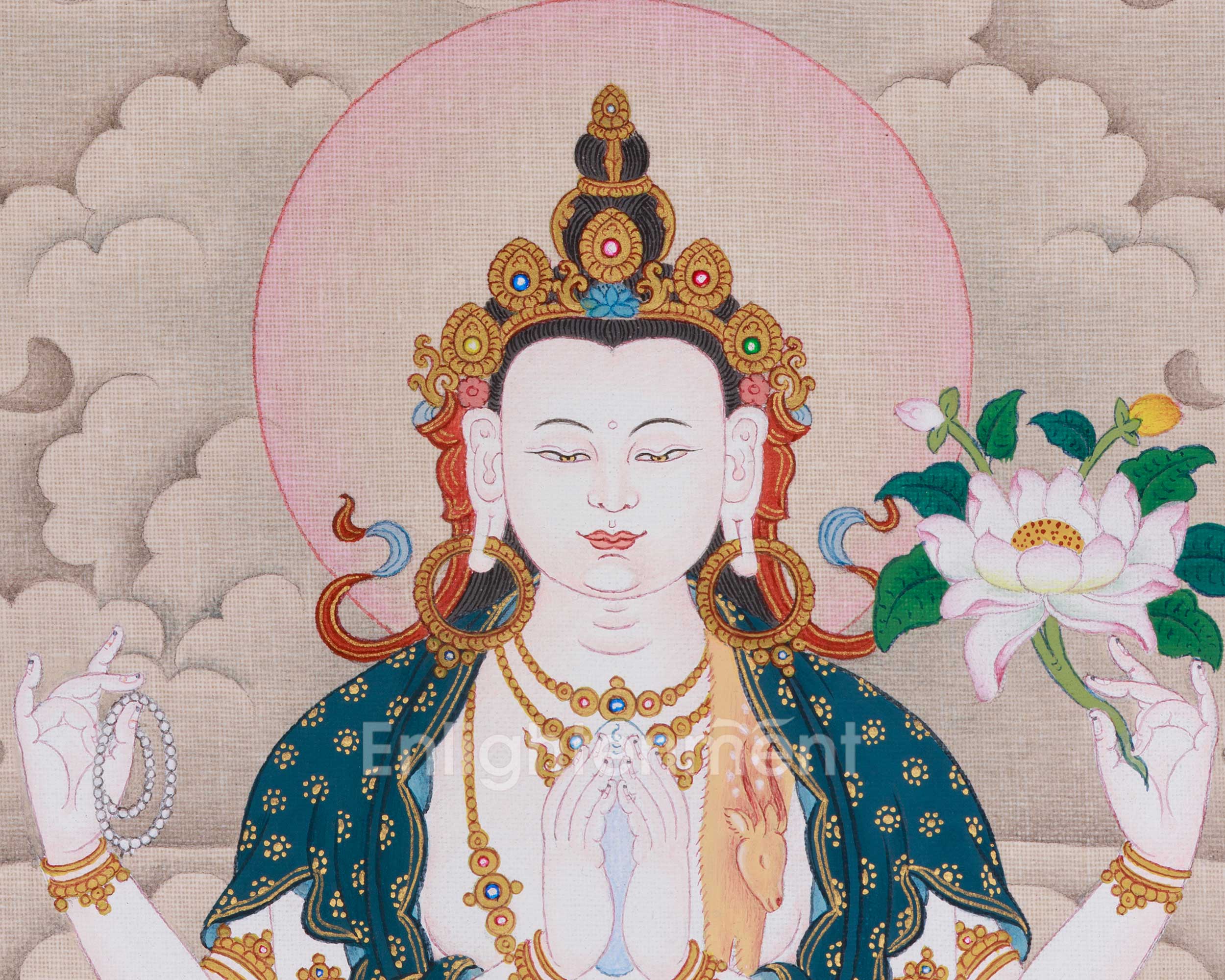 Sacred Thangka of Bodhisattva Chenrezig | Avalokiteshvara Artwork