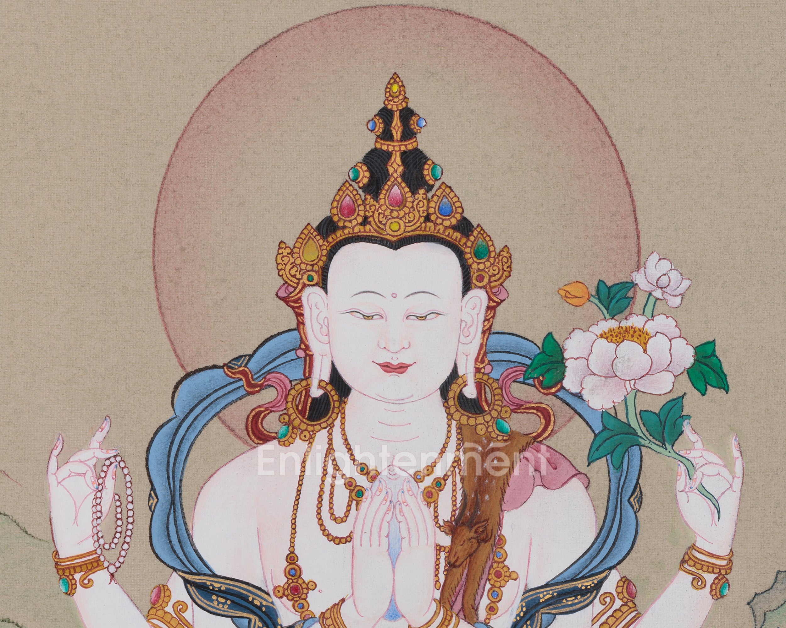 Traditional Bodhisattva Chenrezig | A Sacred Thangka of Compassion and Healing