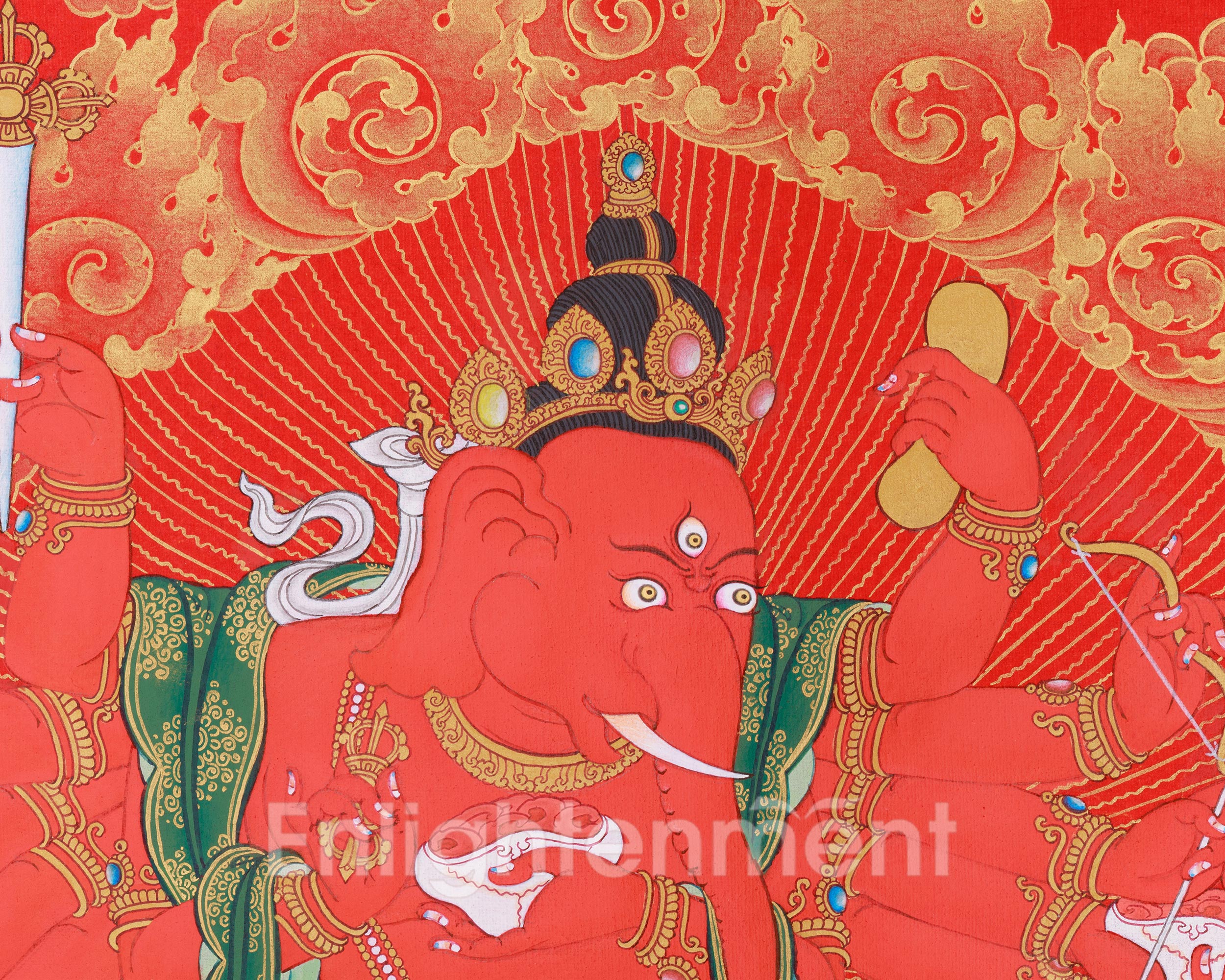 Lord Ganesha Thangka | The Remover of Obstacles | Nakthang (Gold on Red) Style