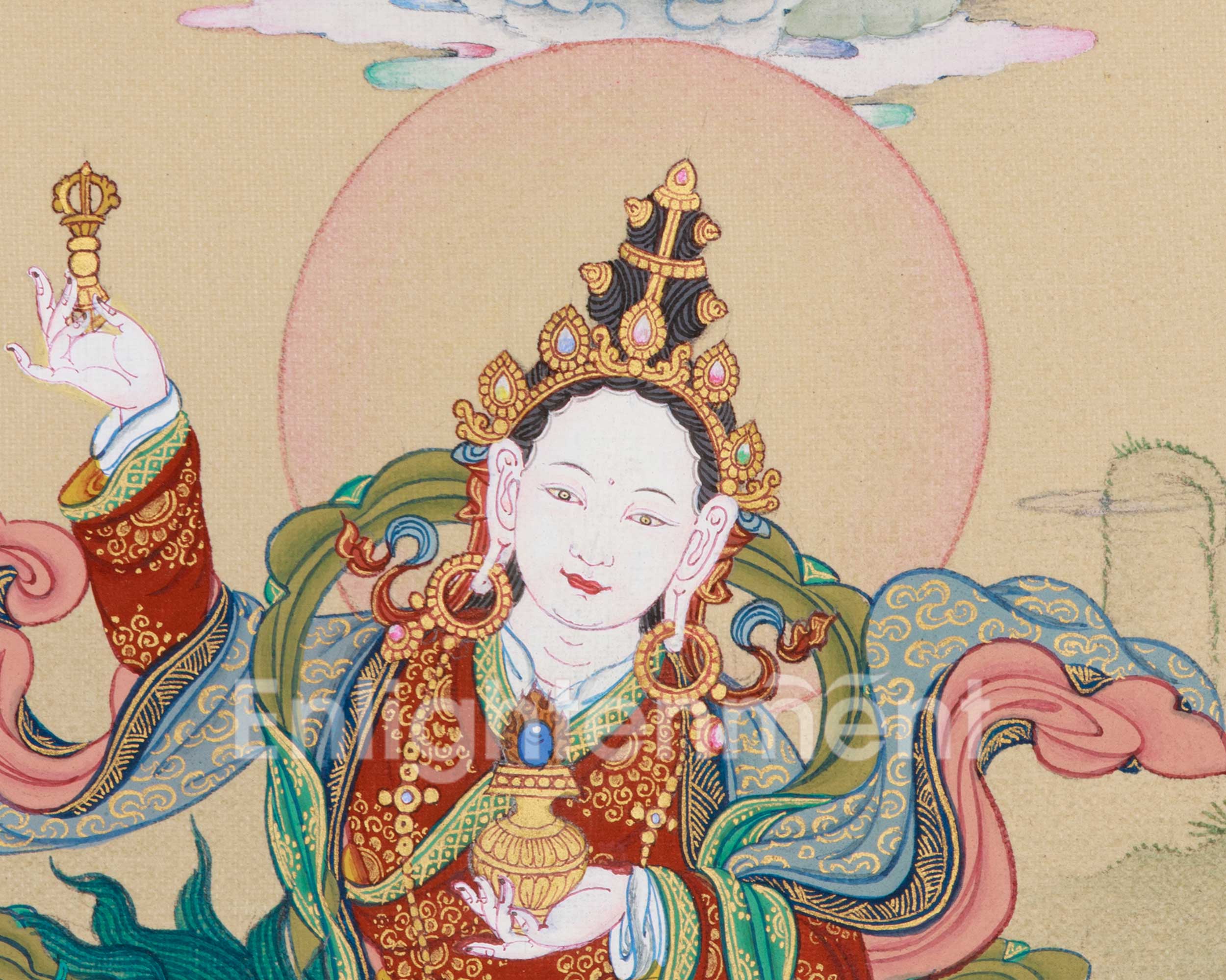 Tsheringma Thangka Painting | Goddess of Longevity with Jetsun Milarepa