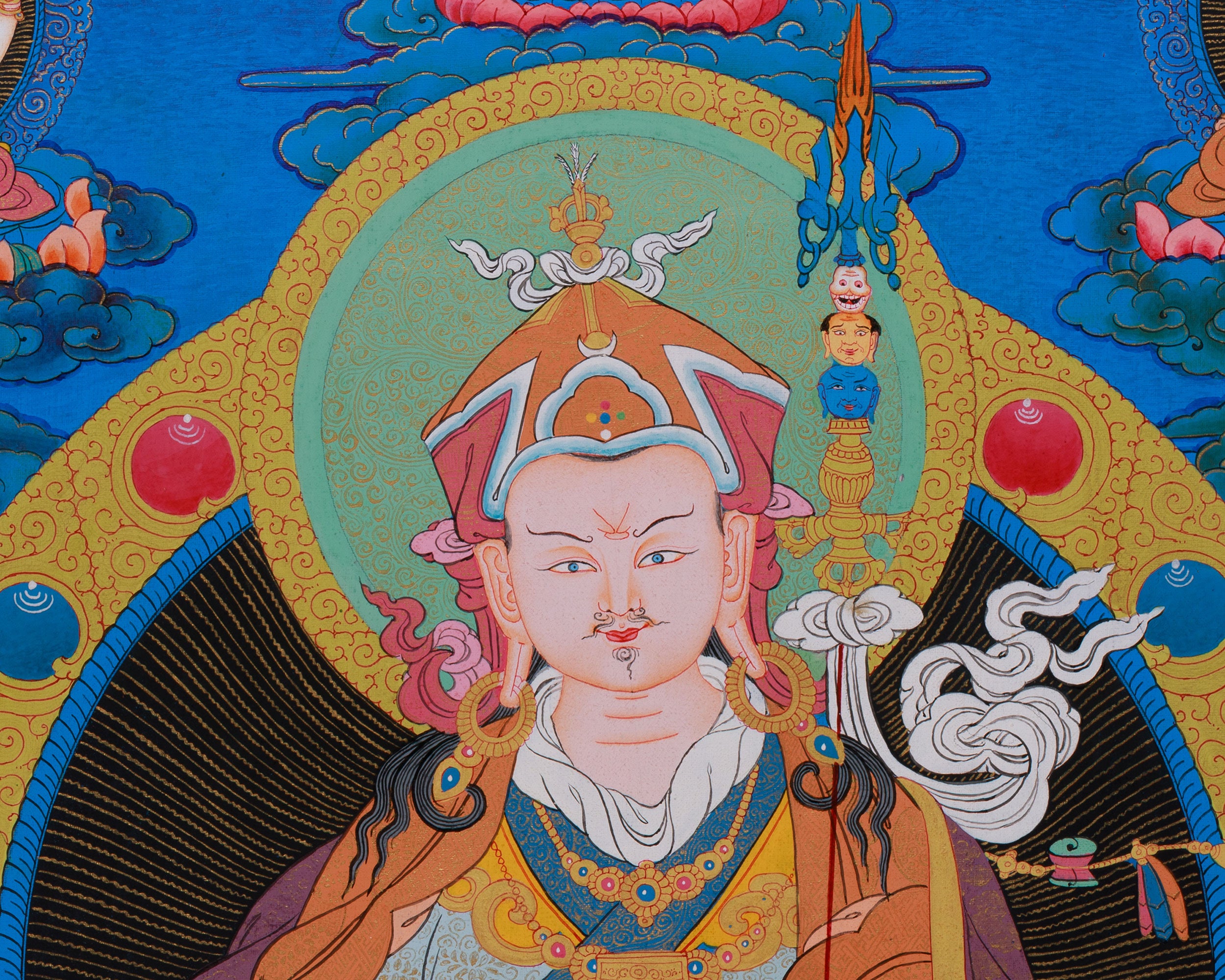 Guru Padmasambhava Artwork | Tibetan Thangka with Enlightened Beings and 24K Gold Detailing