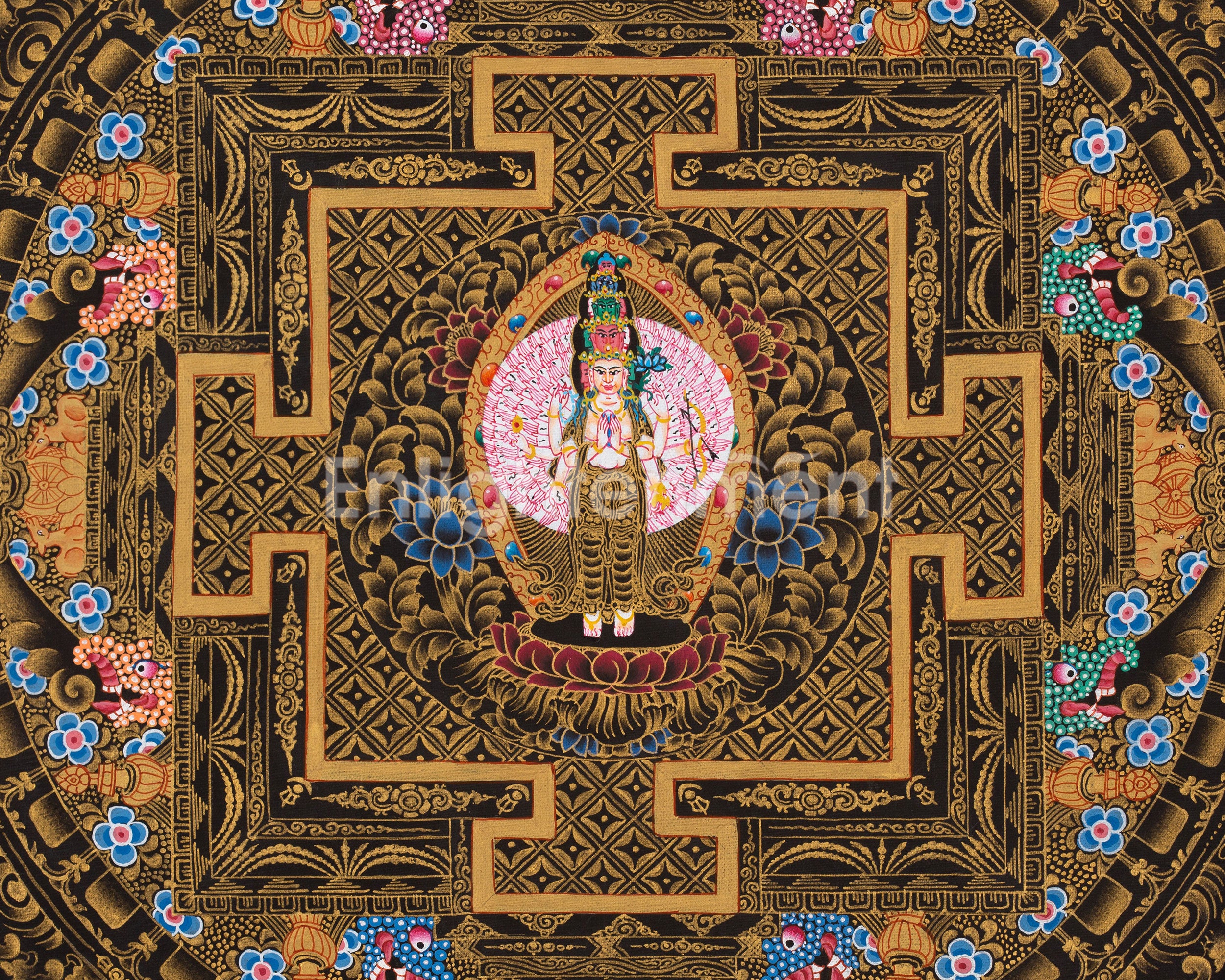 Sacred 9-Inches Chenrezig Mandala | Tibetan Mandala Depicting the Bodhisattva of Mercy