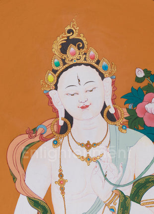 Hand Painted Sita Tara Thangka | Goddess White Tara Medatation Artwork