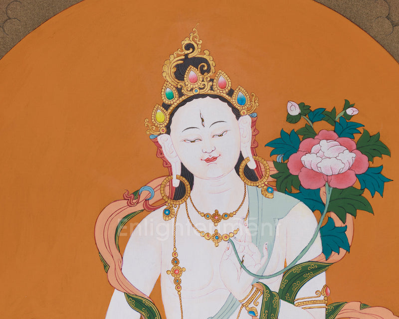 Hand Painted Sita Tara Thangka | Goddess White Tara Medatation Artwork