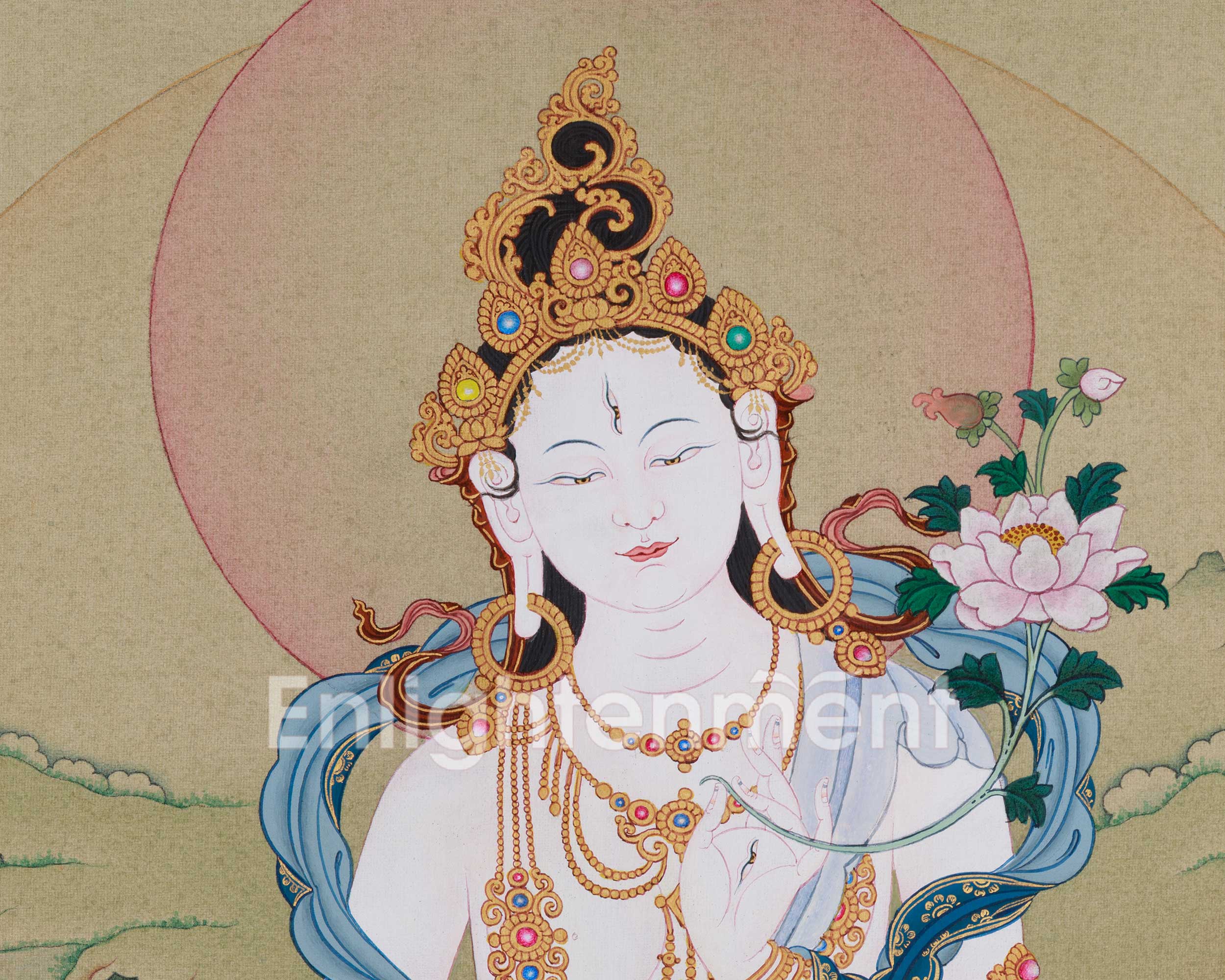 Healing Goddess White Tara Painting | Embodiment of Compassionate Longevity