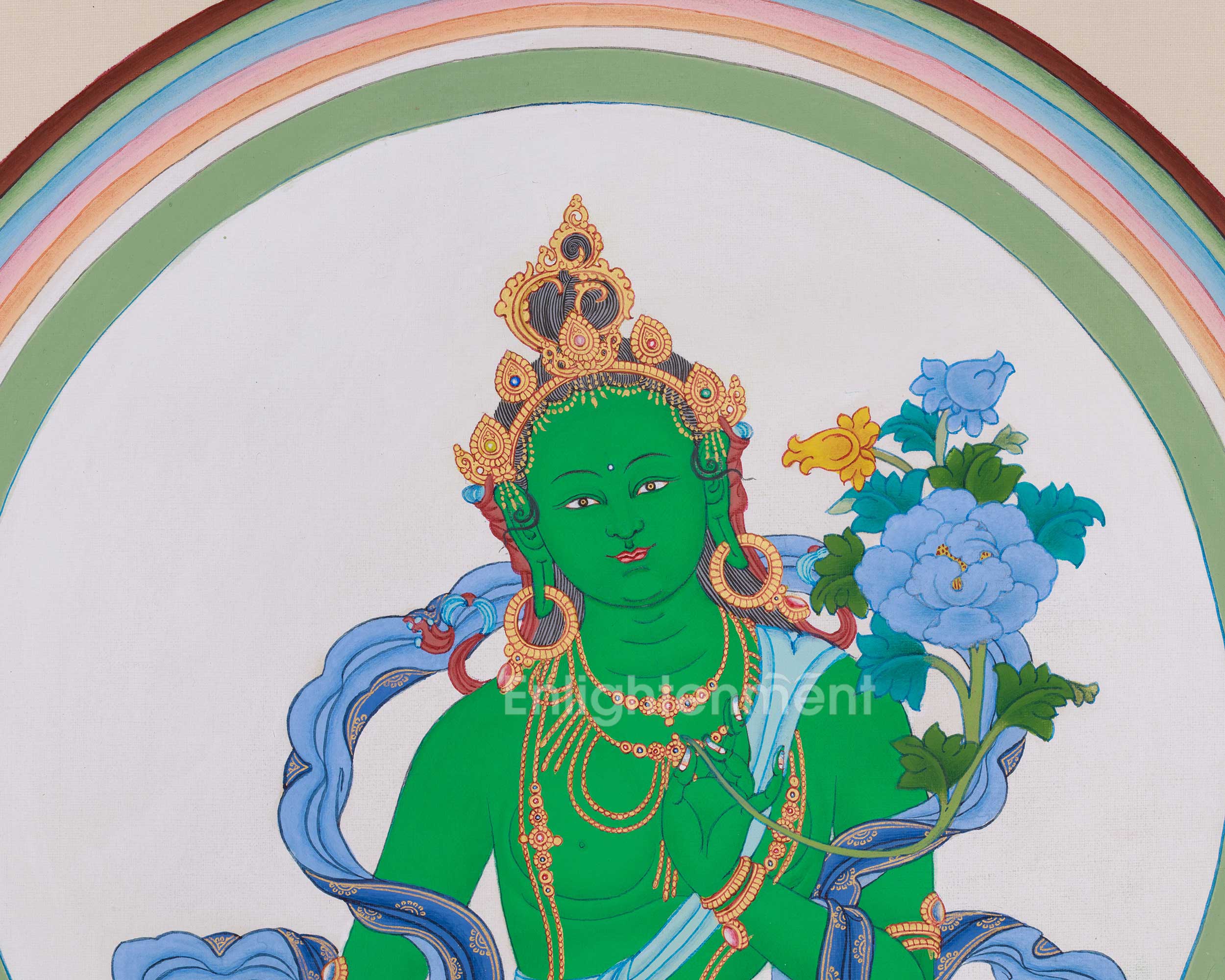 Divine Thangka of Green Tara with Amitabha | Goddess of Compassion and Protection