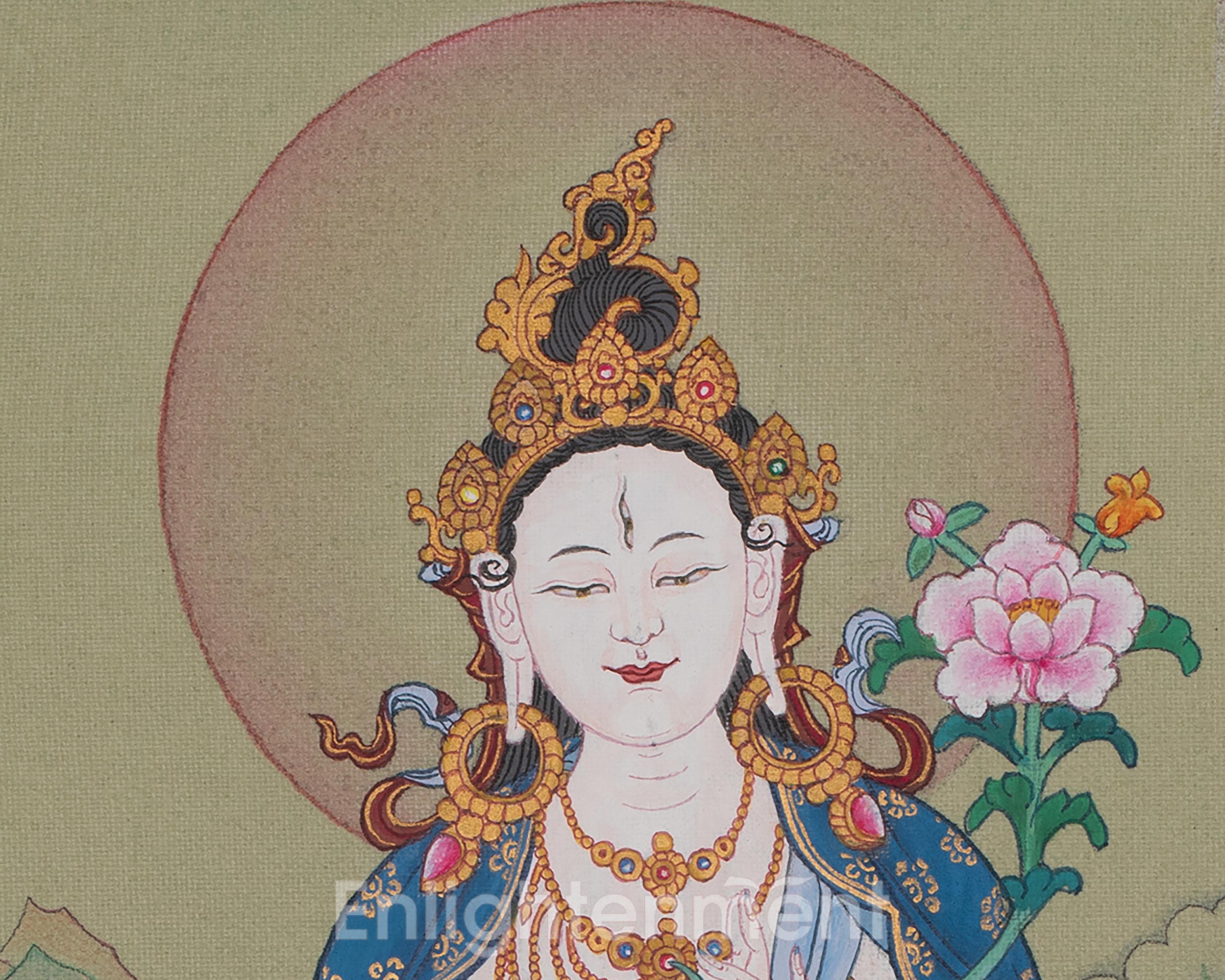 White Tara Compassion Symbol Thangka | Seven Eyed Deity | Himalayan Artwork