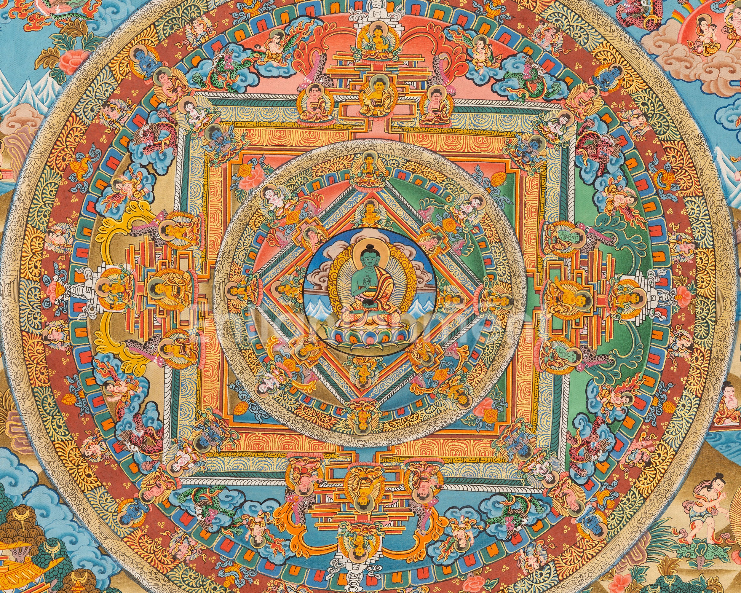 Amoghasiddhi Buddha Mandala Thangka | Meditation Mandala Painting