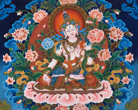 Newari Style White Tara Print | Traditional Artwork of Newari Wall Hanging