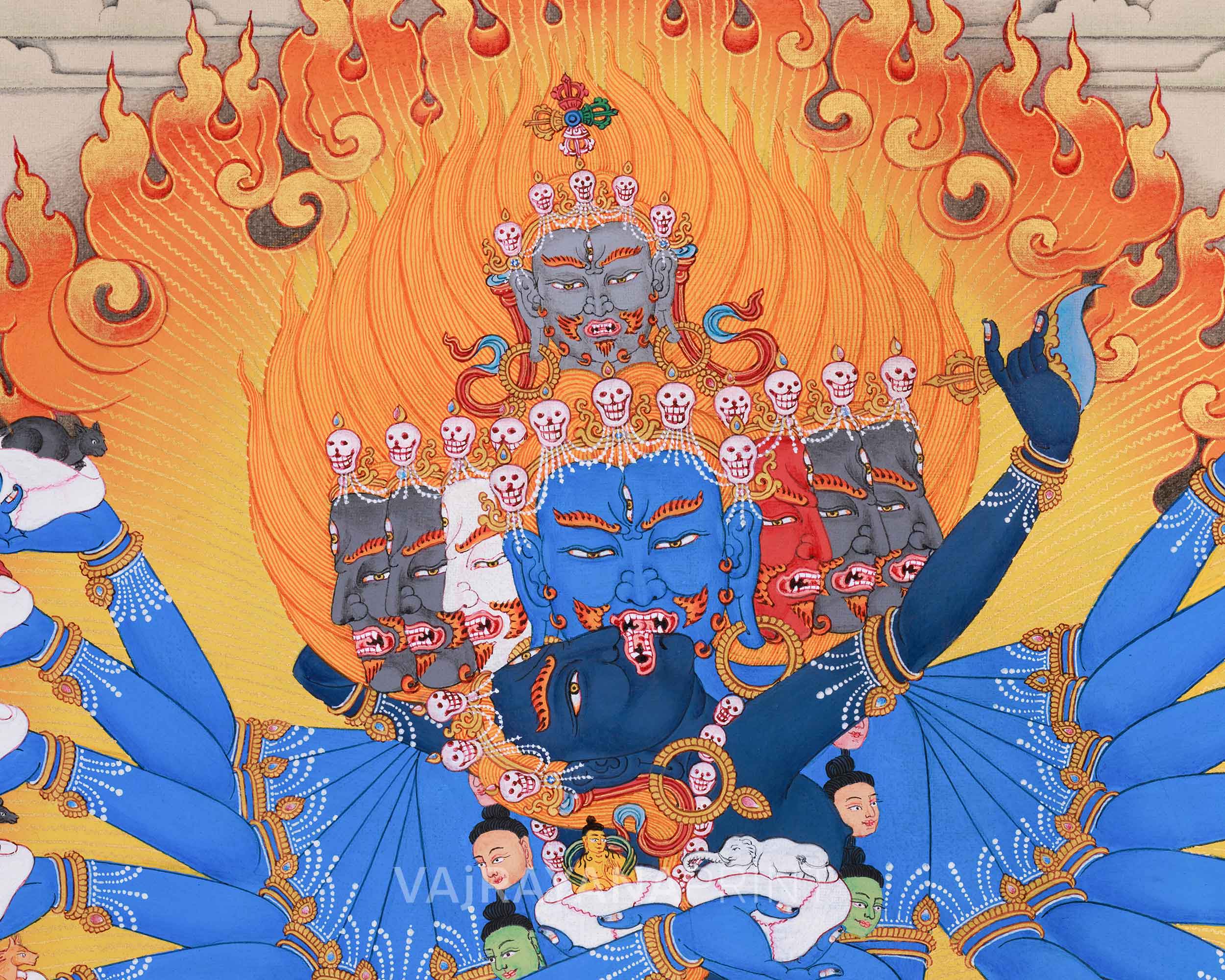 Wrathful Deity Hevajra Thangka Print | Great Compassion and Enlightened Wisdom