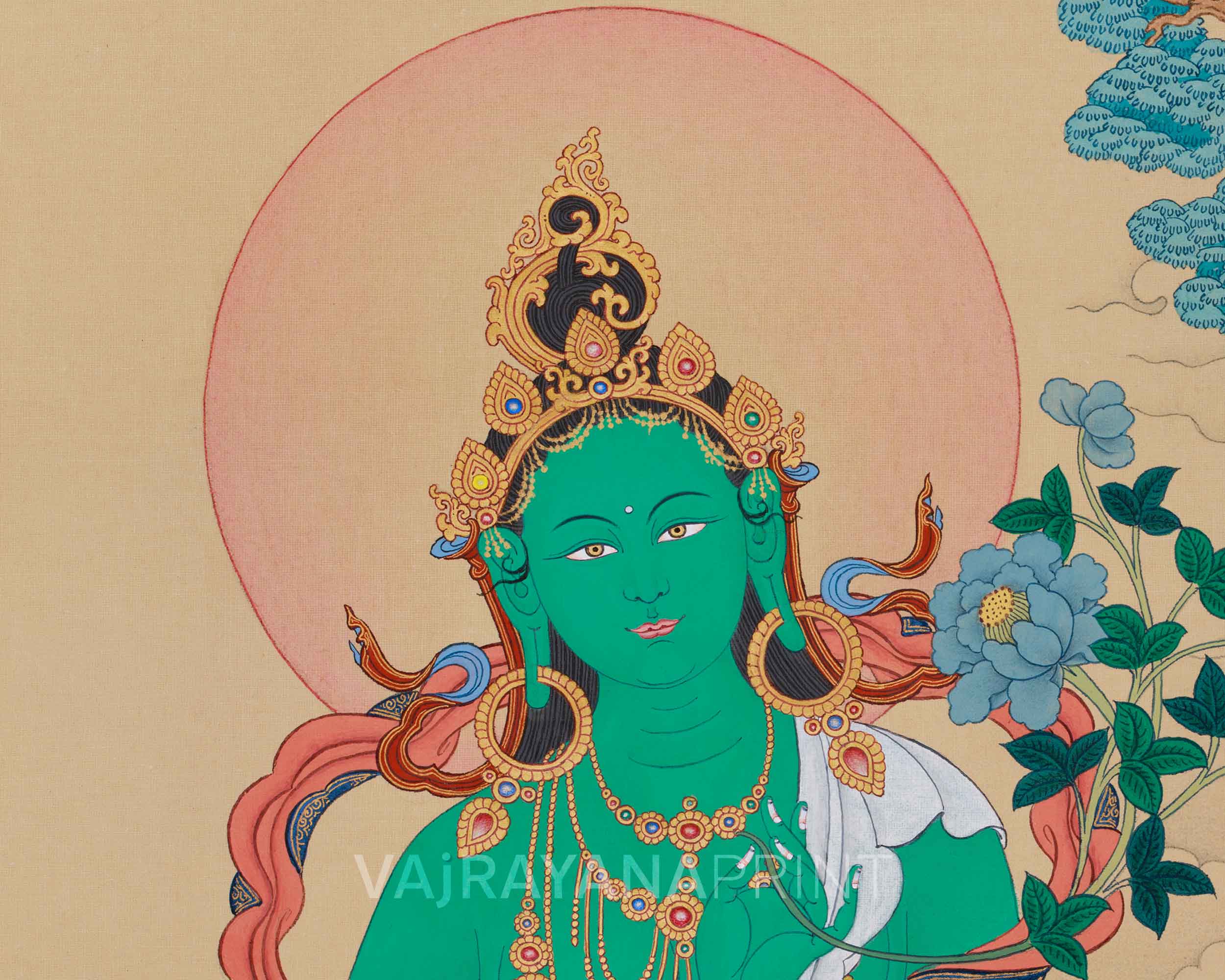Shyama Tara Thangka Print | Green Tara | Enlightened Female Buddha