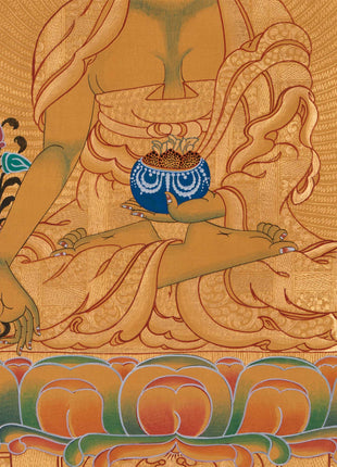 Full Gold Style Shakyamuni Buddha Thangka Painting | Original Hand Painted Tibetan Buddhist Art |