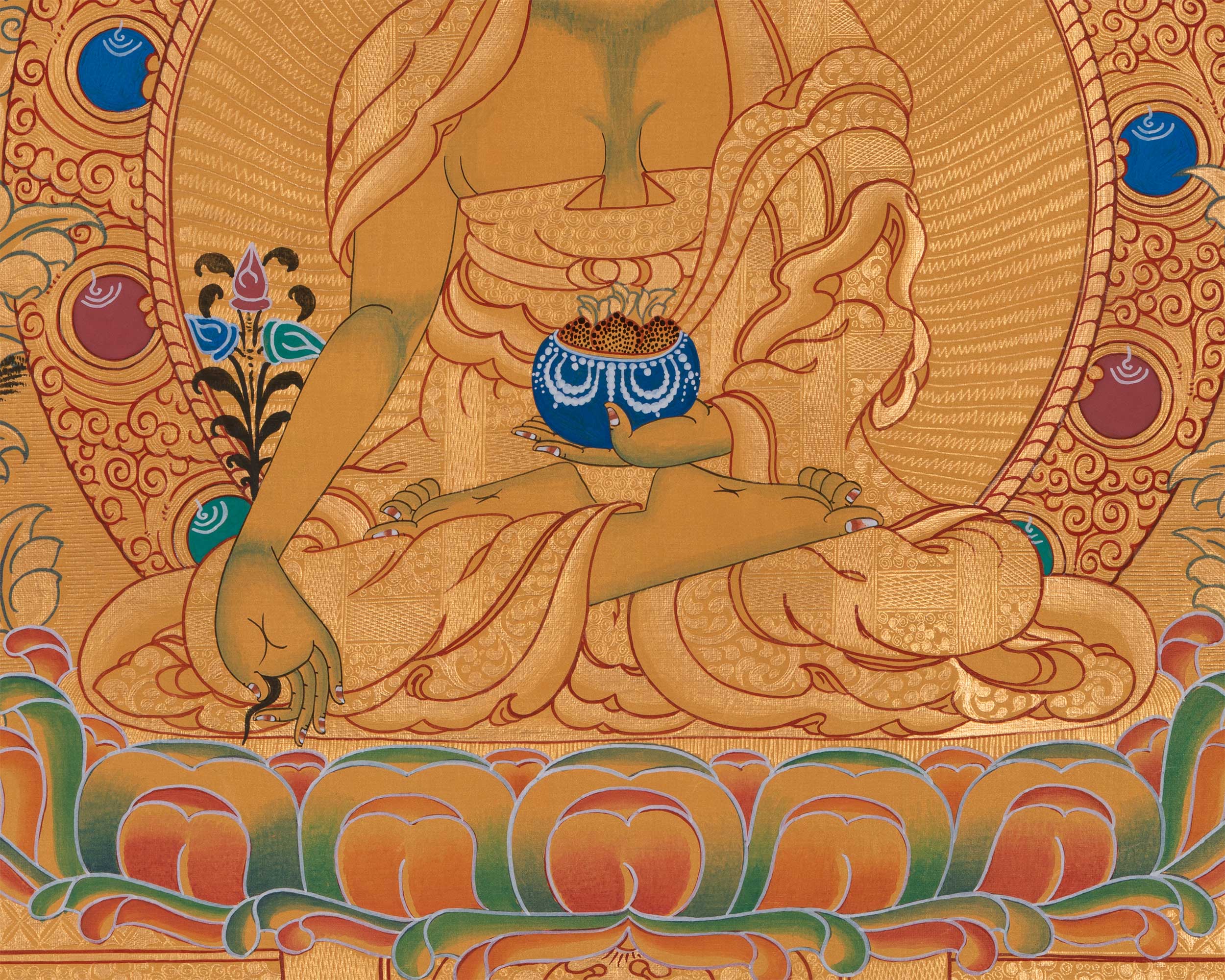 Full Gold Style Shakyamuni Buddha Thangka Painting | Original Hand Painted Tibetan Buddhist Art |