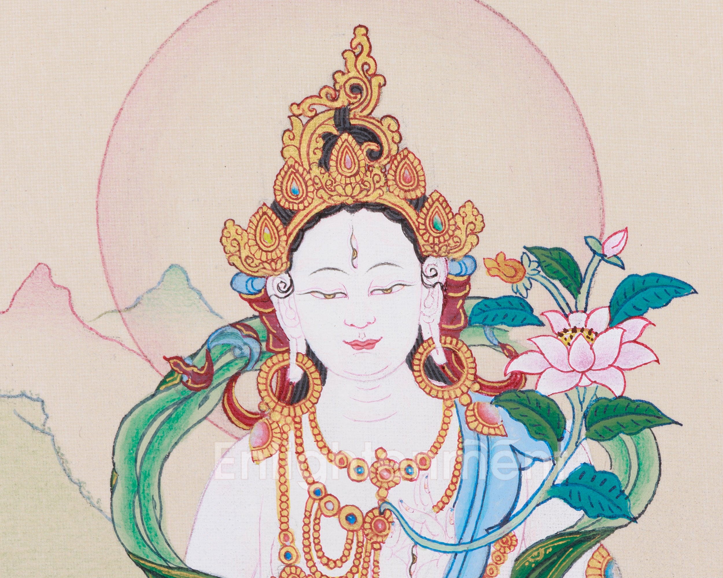 Female Buddhist White Tara Thangka | Symbol of Divine Protection and Peace