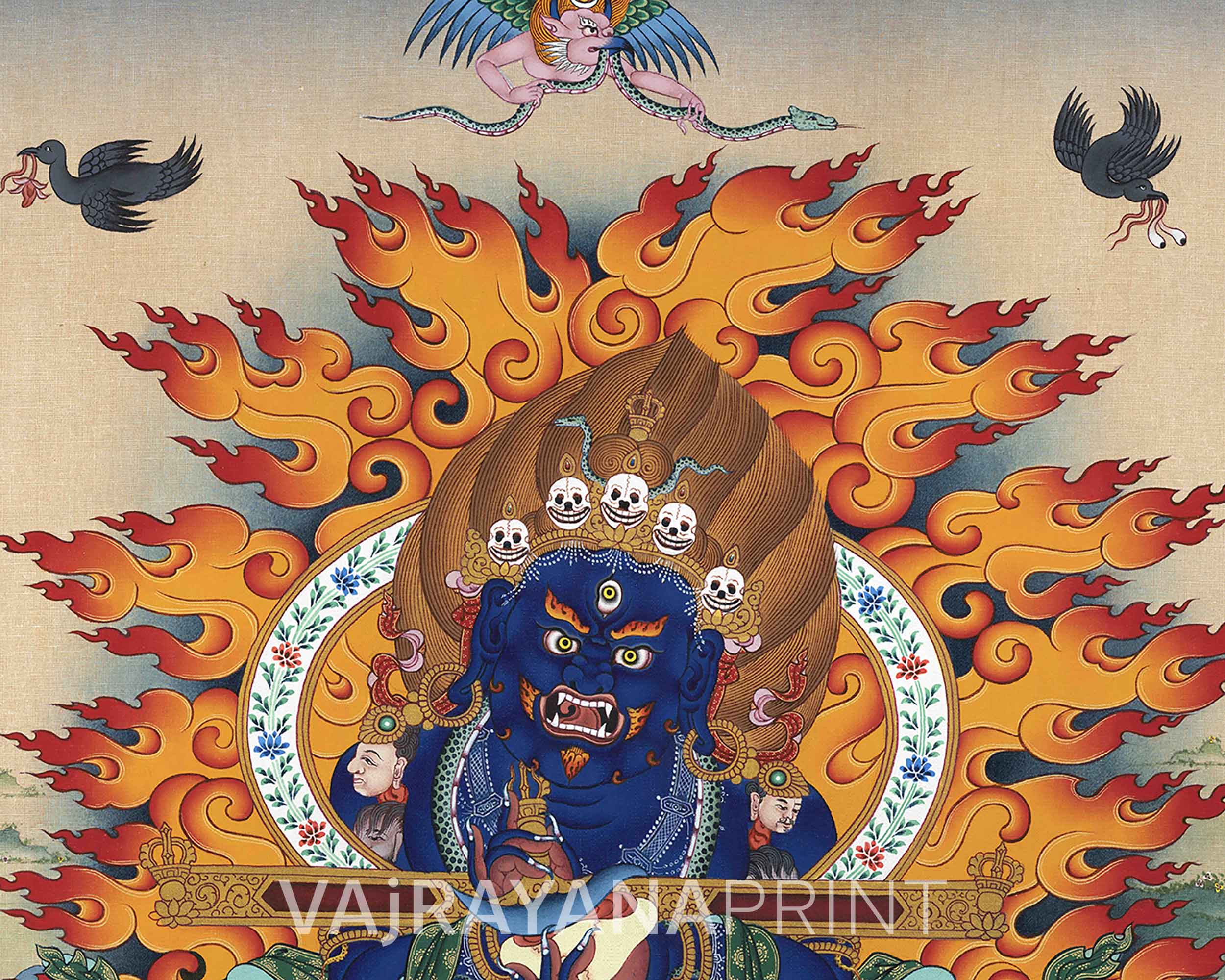 High Quality Sakya Mahakala Thangka Print | Guardian of Time | Buddhist Wall Decorations