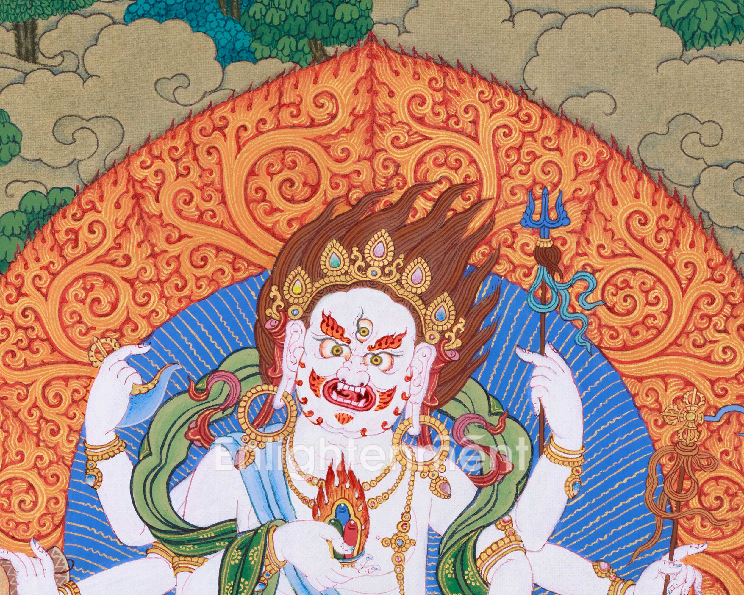 White Mahakala in Sandalwood Jungle, Wonderful Depiction in Thangka