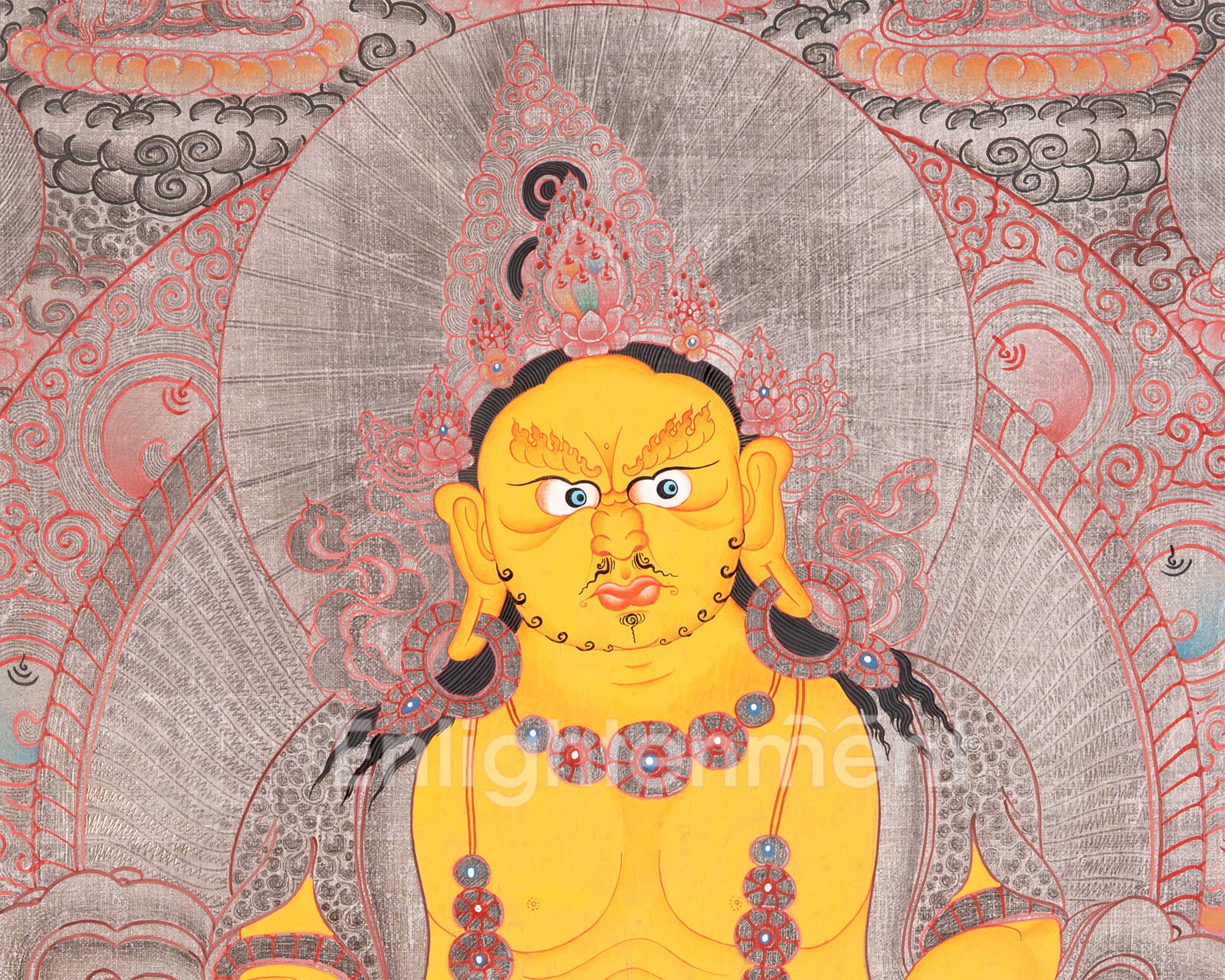 Dzambala Thangka Painting | Brocade Mounted Dzambhala Mantra