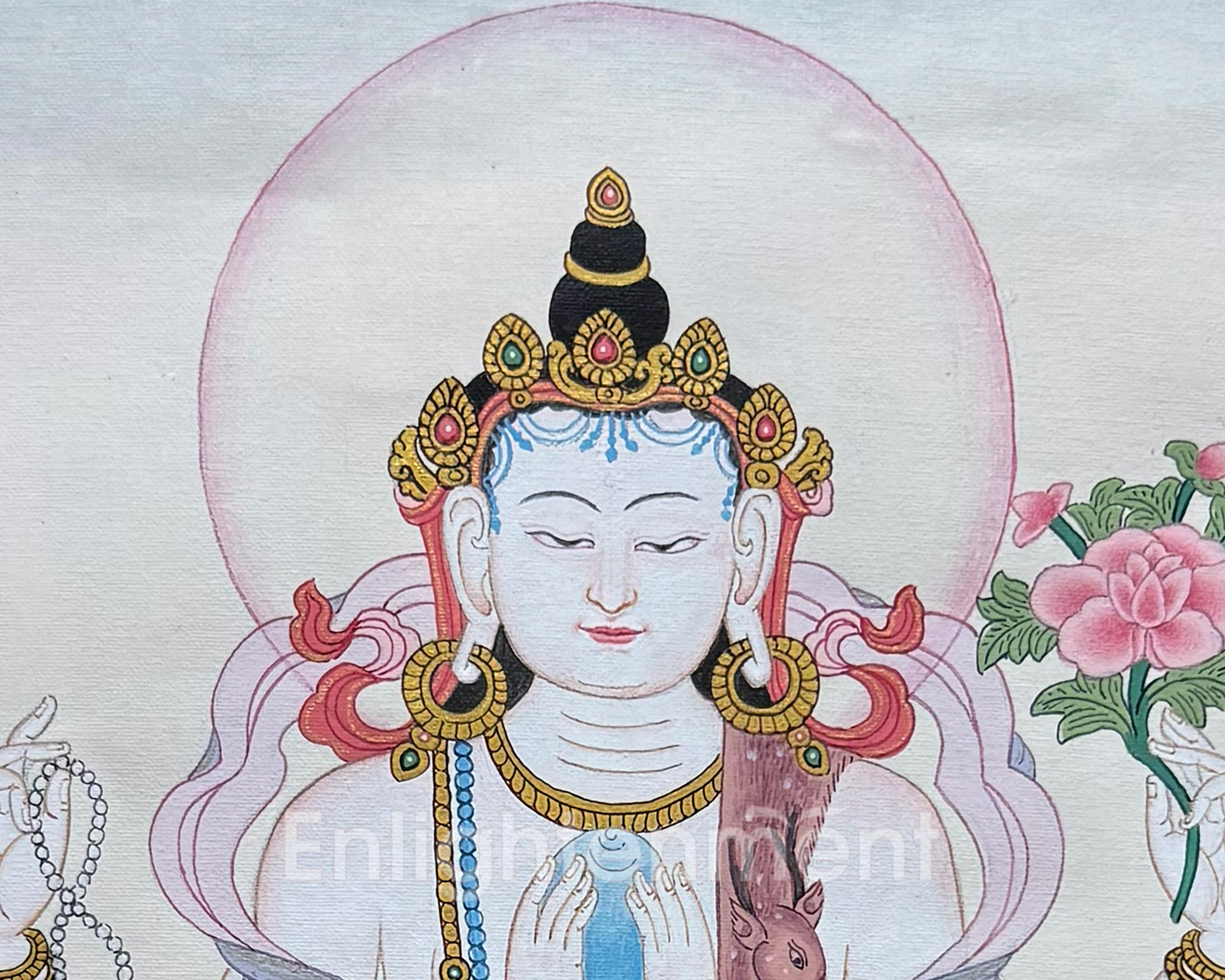 Chenrezig Thangka With Brocade | Embodiment of Universal Love