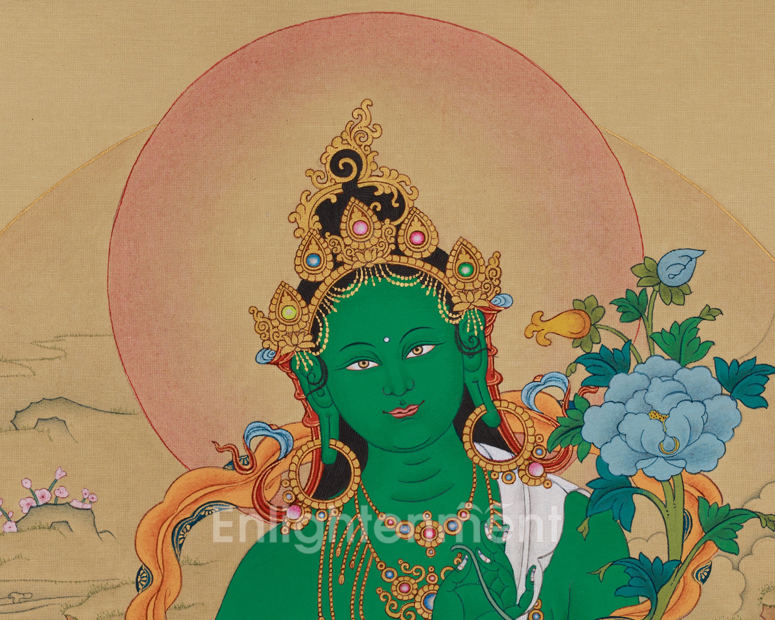 Buddhist deity Green Tara Thangka | Bodhisattva of Compassion and Liberation