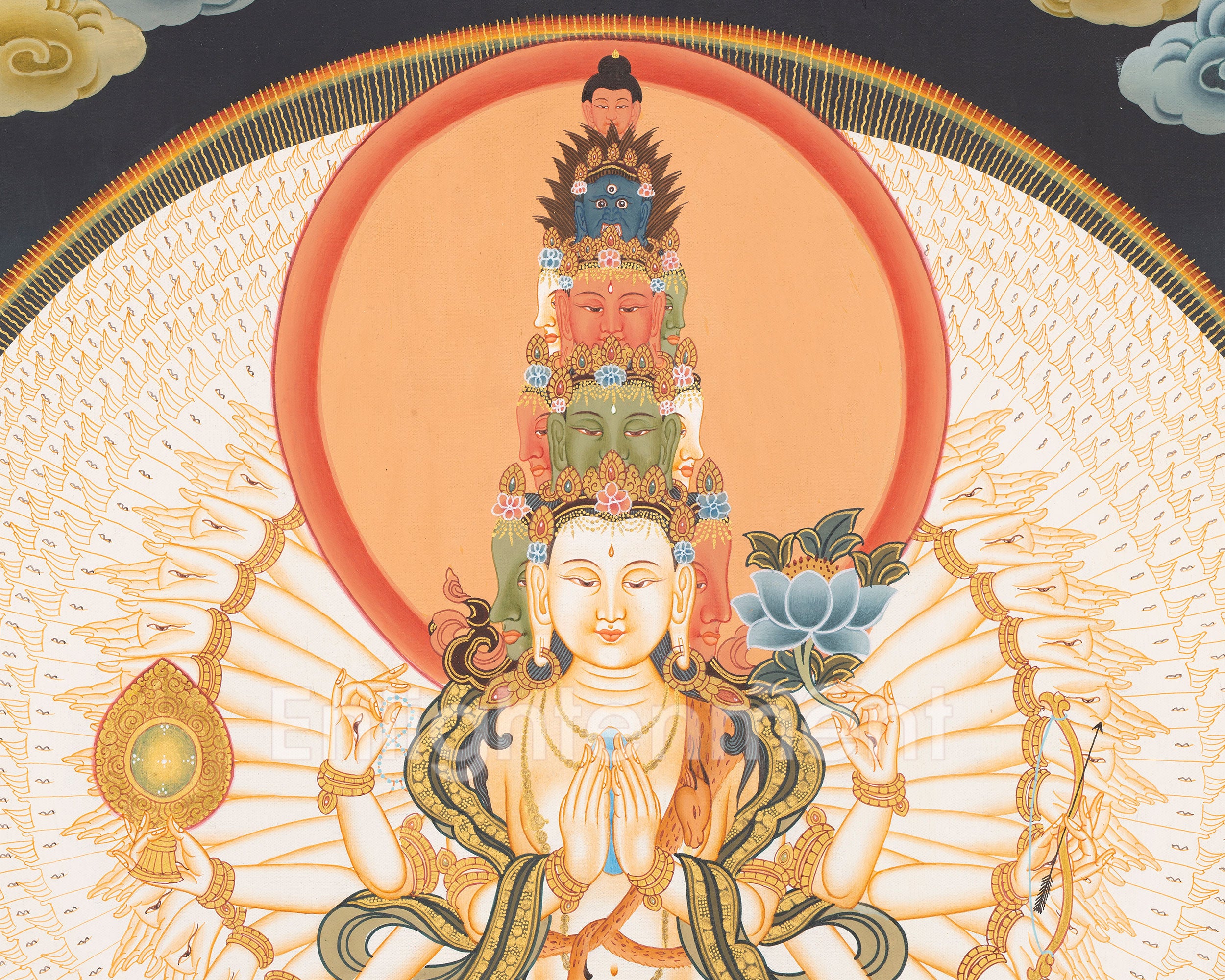 Hand-Painted 1000-Armed Lokeshvara Thangka | Bodhisattva of Infinite Compassion