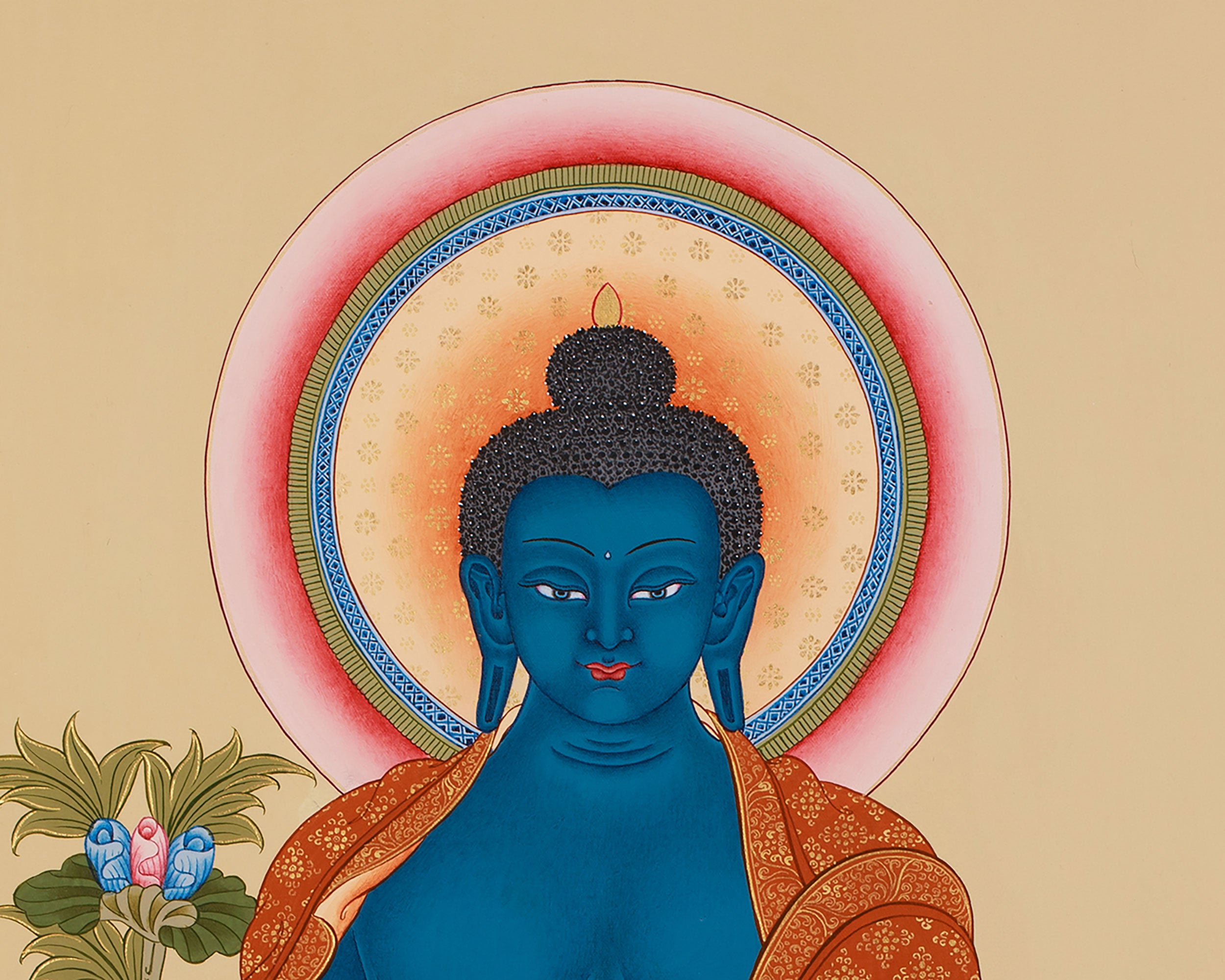 Blue Buddha Thangka | Tibetan Medicine Buddha for Healing & Protection