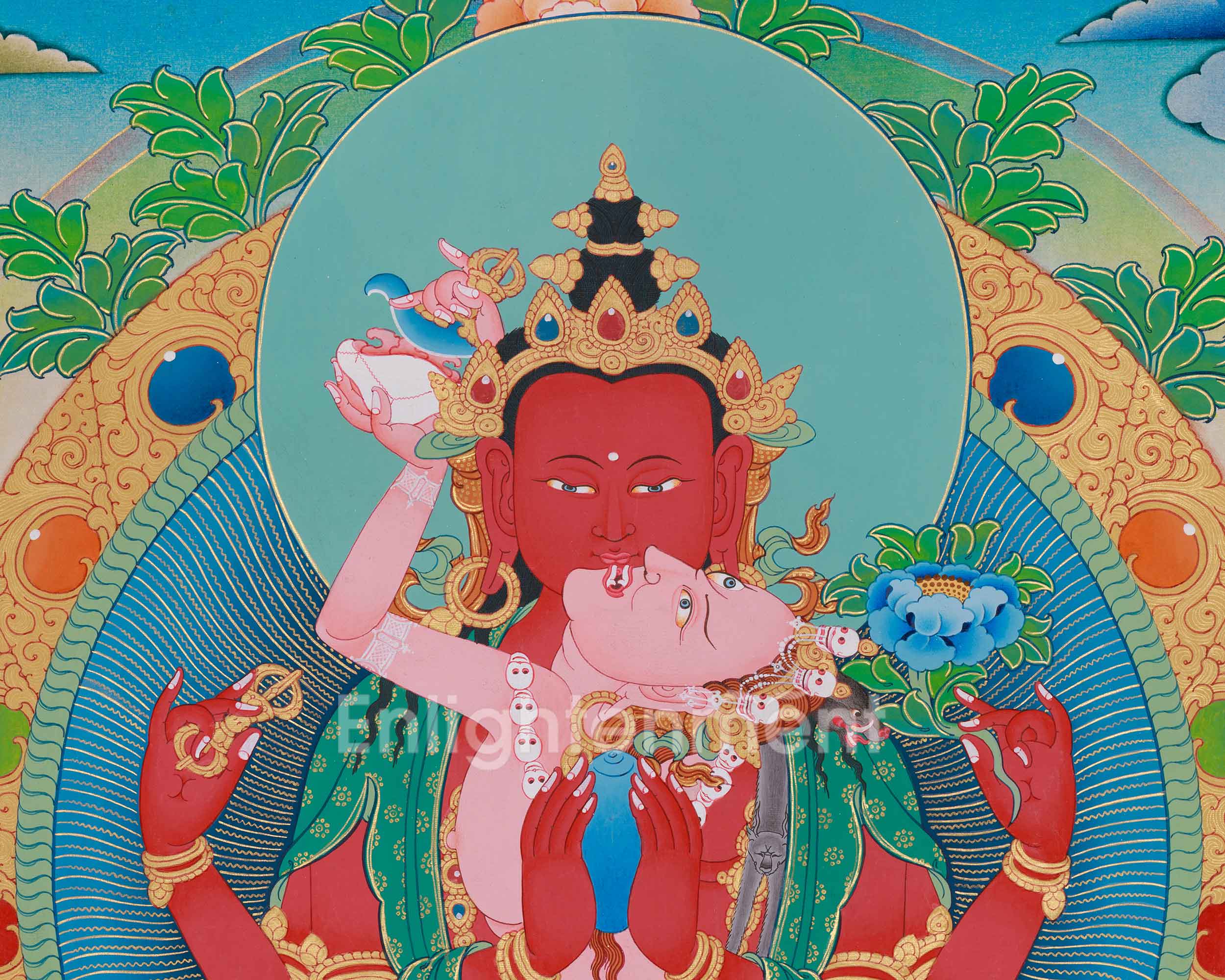 Traditional Red Chenrezig Thangka | Sacred Art of Compassion