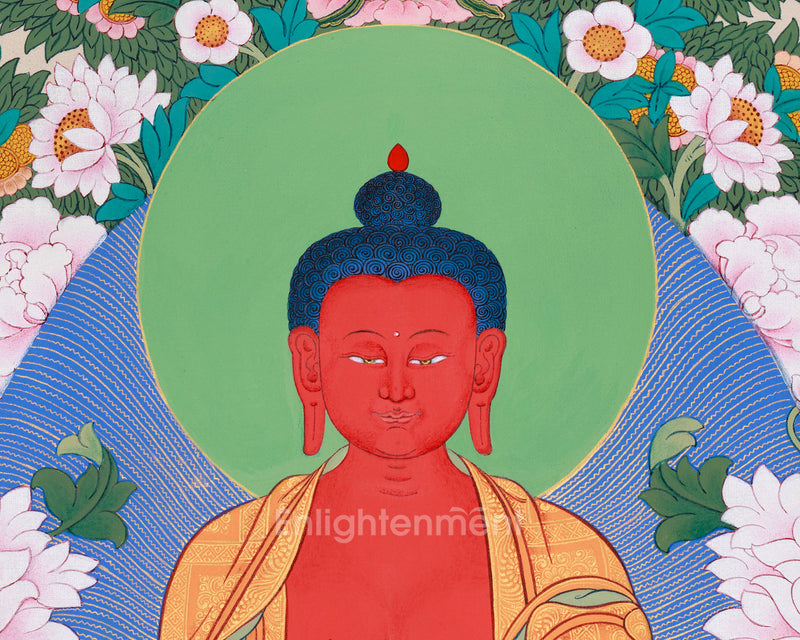 Buddhist Pure Land Thangka | Hand-Painted Amitabha Singham Artwork