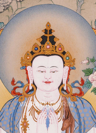 Four-Armed Avalokiteshvara Thangka Artwork Print | Traditional Bodhisattva Chenrezig on Cotton Canvas