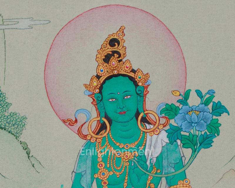 Compassionate Green Tara Thangka – Divine Protection and Healing in Traditional Karma Gadri Style