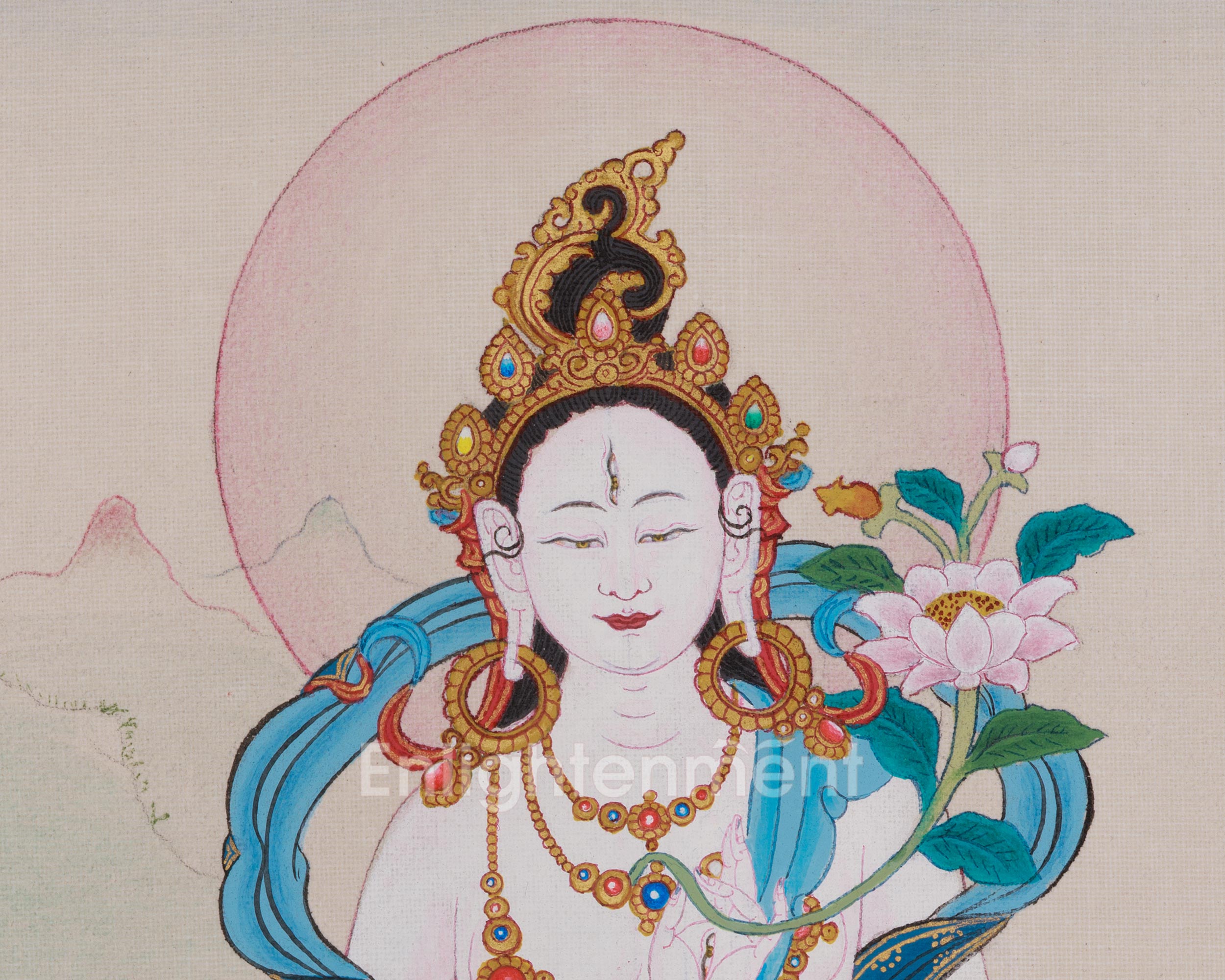 Revered Female Buddha White Tara Thangka | Healing and Longevity Deity