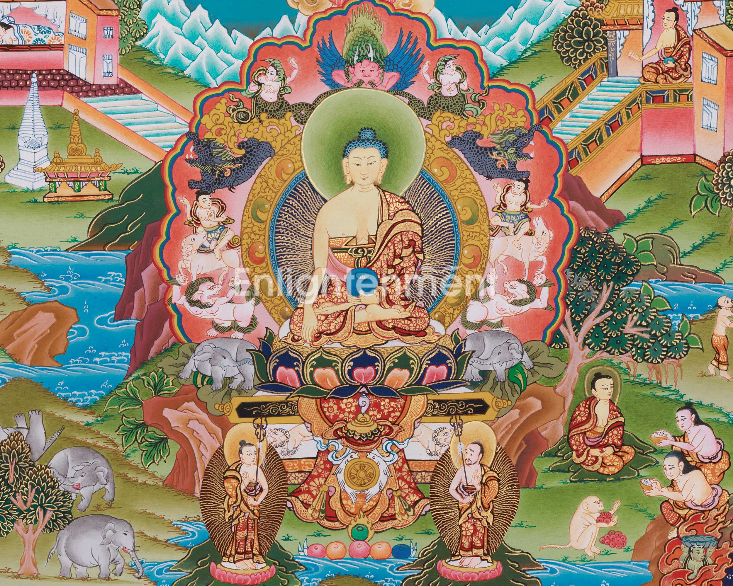 Horizontal Buddha Life Story Thangka | A Sacred Thangka of Awakening