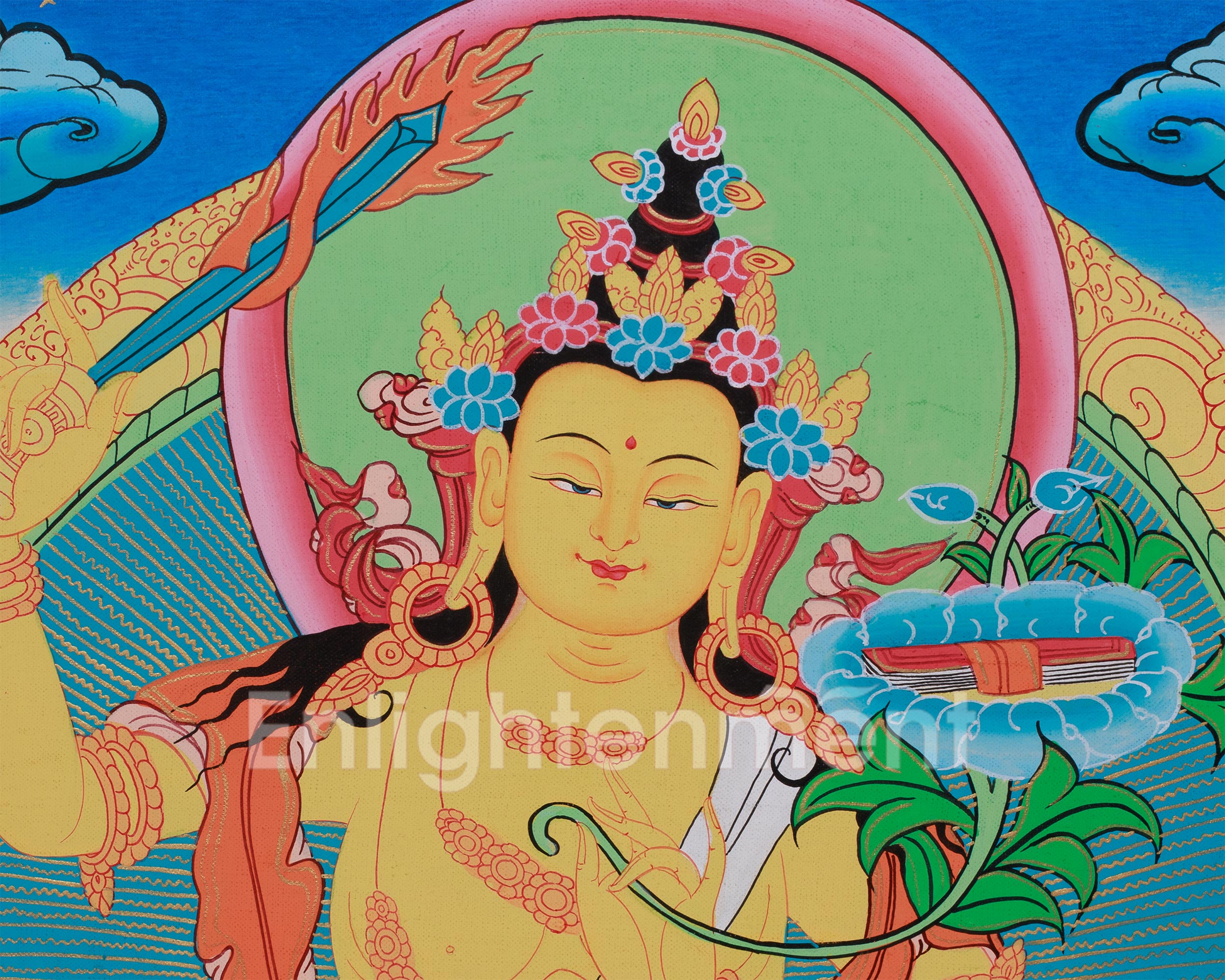 Manjushri Wall Hanging Thangka | Hand-Painted Tibetan Buddhist Art