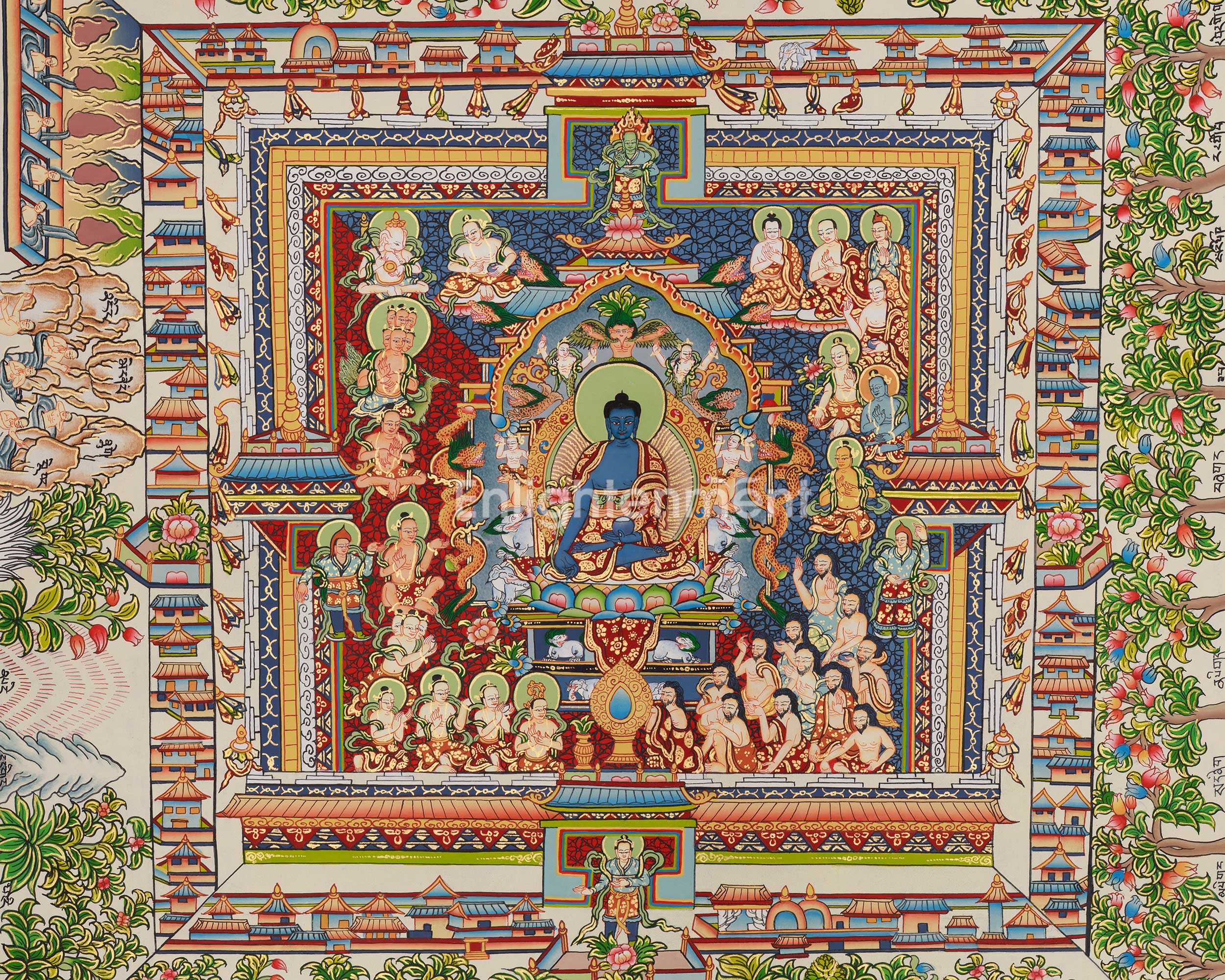 Medicine Buddha Mandala Thangka | Divine Buddhist Art of Healing Wisdom