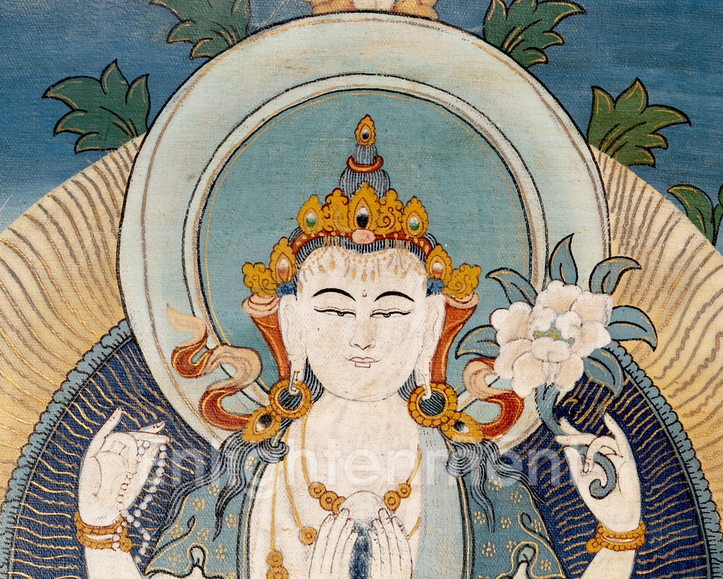 Vintage Four-Armed Chenrezig Thangka | Tibetan Bodhisattva of Compassion