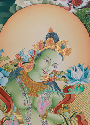 Standing Goddess Green Tara Canvas Print | Tibetan Bodhisattva of Compassion