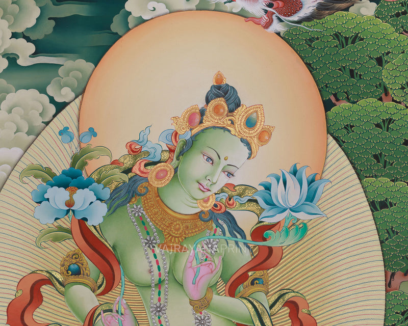 Standing Goddess Green Tara Canvas Print | Tibetan Bodhisattva of Compassion