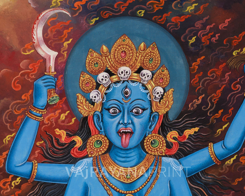 Fierce Goddess Kali Thangka Print | Divine Destruction and Liberation